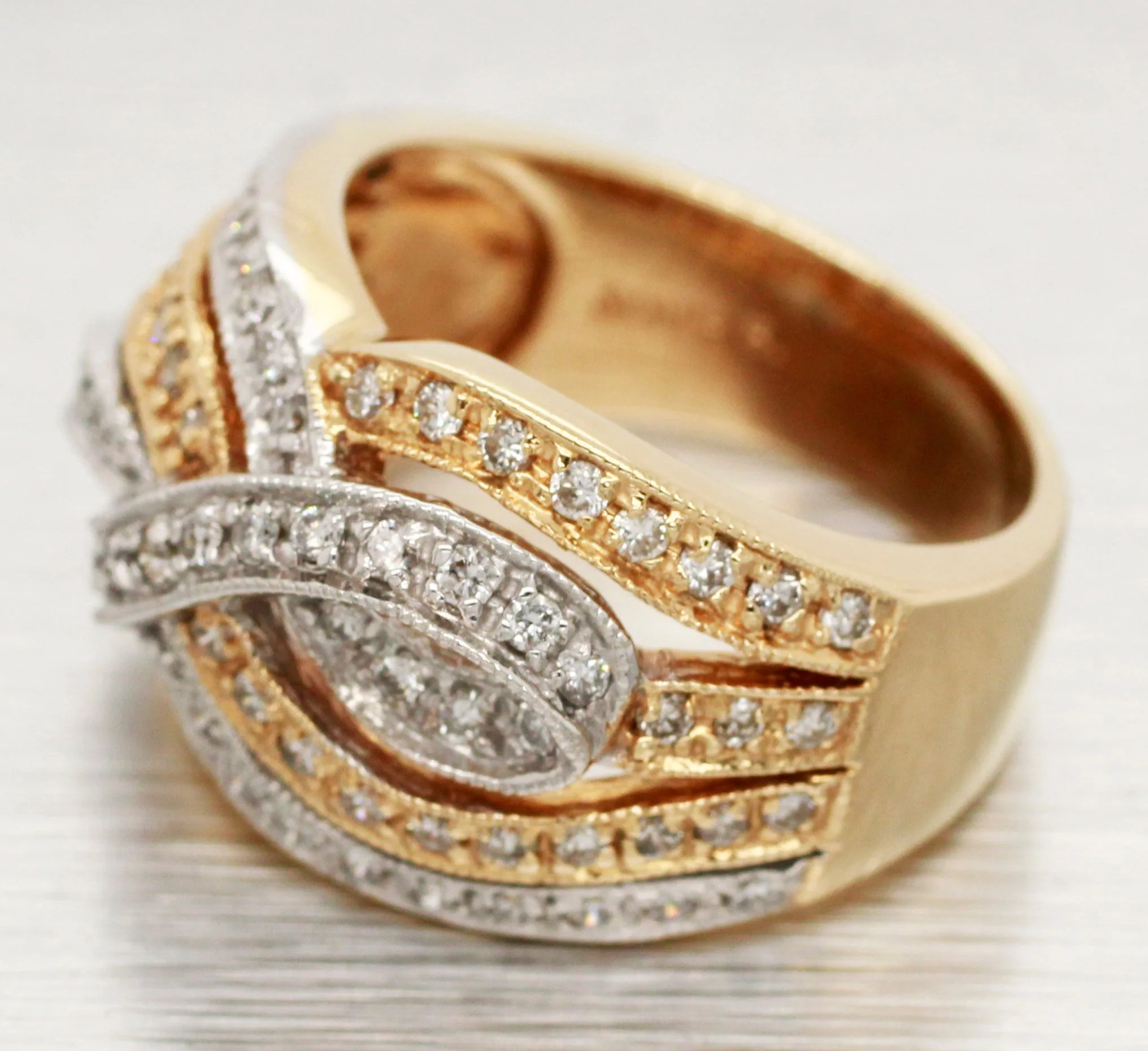 Sonia Bitton 1.25ctw Diamond Woven Waves Band Ring - 14k Yellow & White Gold - Image 2