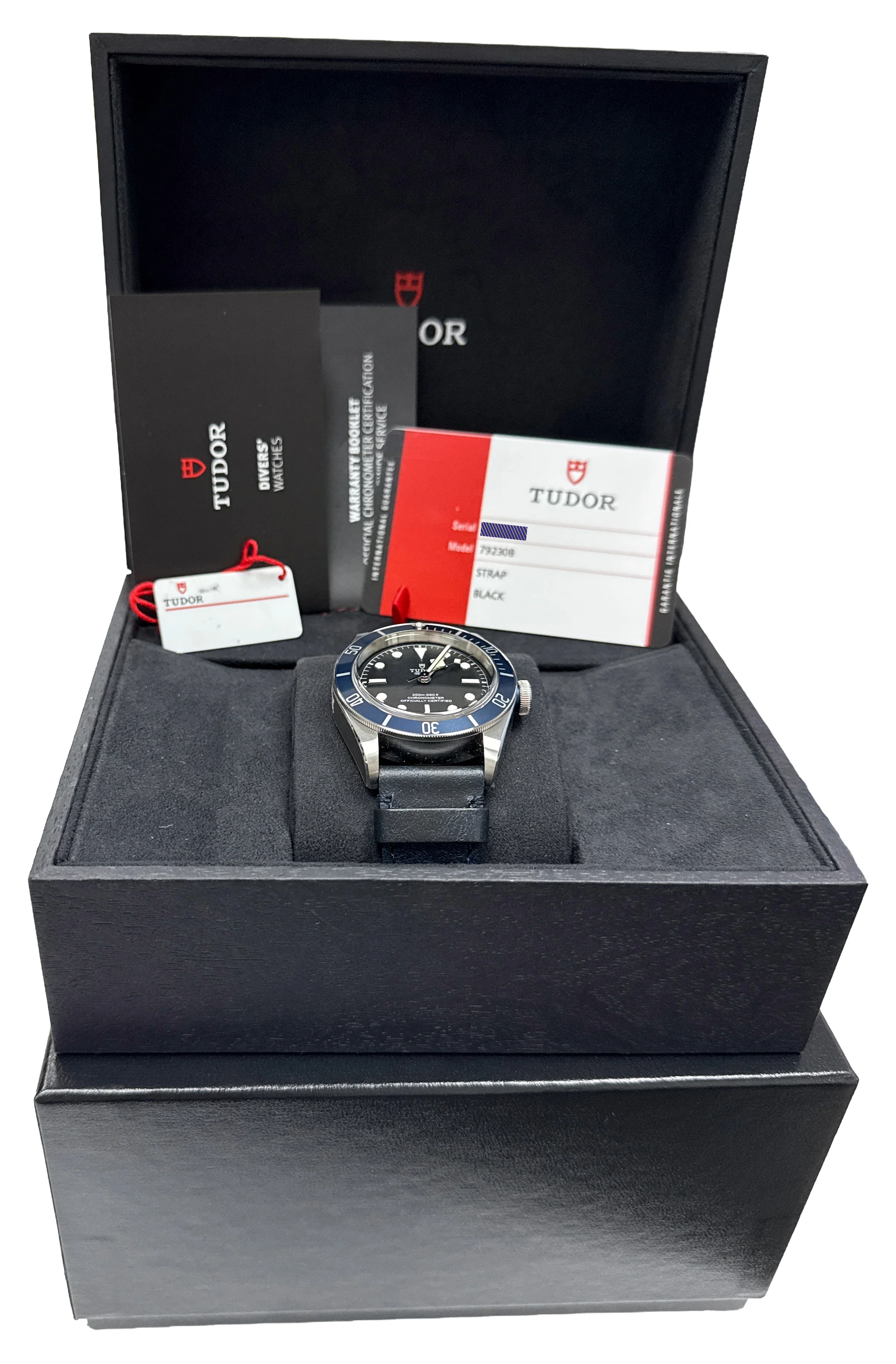 STICKERED 2020 PAPERS Tudor Black Bay BLUE Stainless Leather 41mm 79230B BOX - Image 2