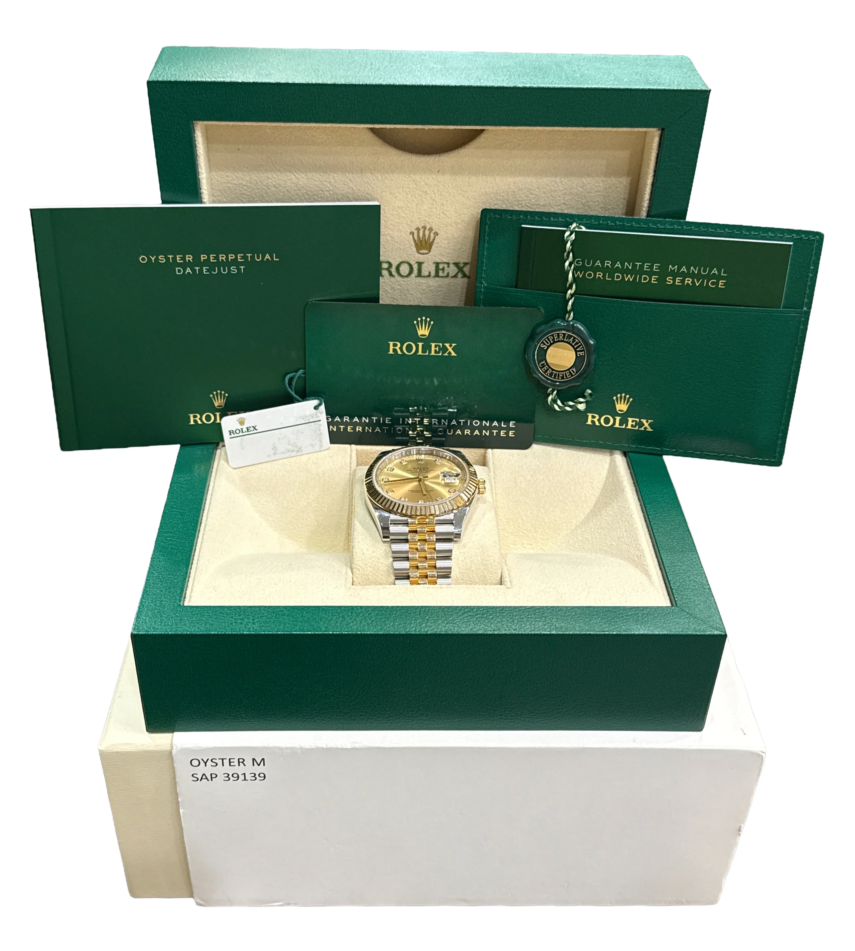 STICKERED 2022 PAPERS Rolex DateJust CHAMPAGNE DIAMOND 18K Steel 41mm 126333 BOX - Image 2