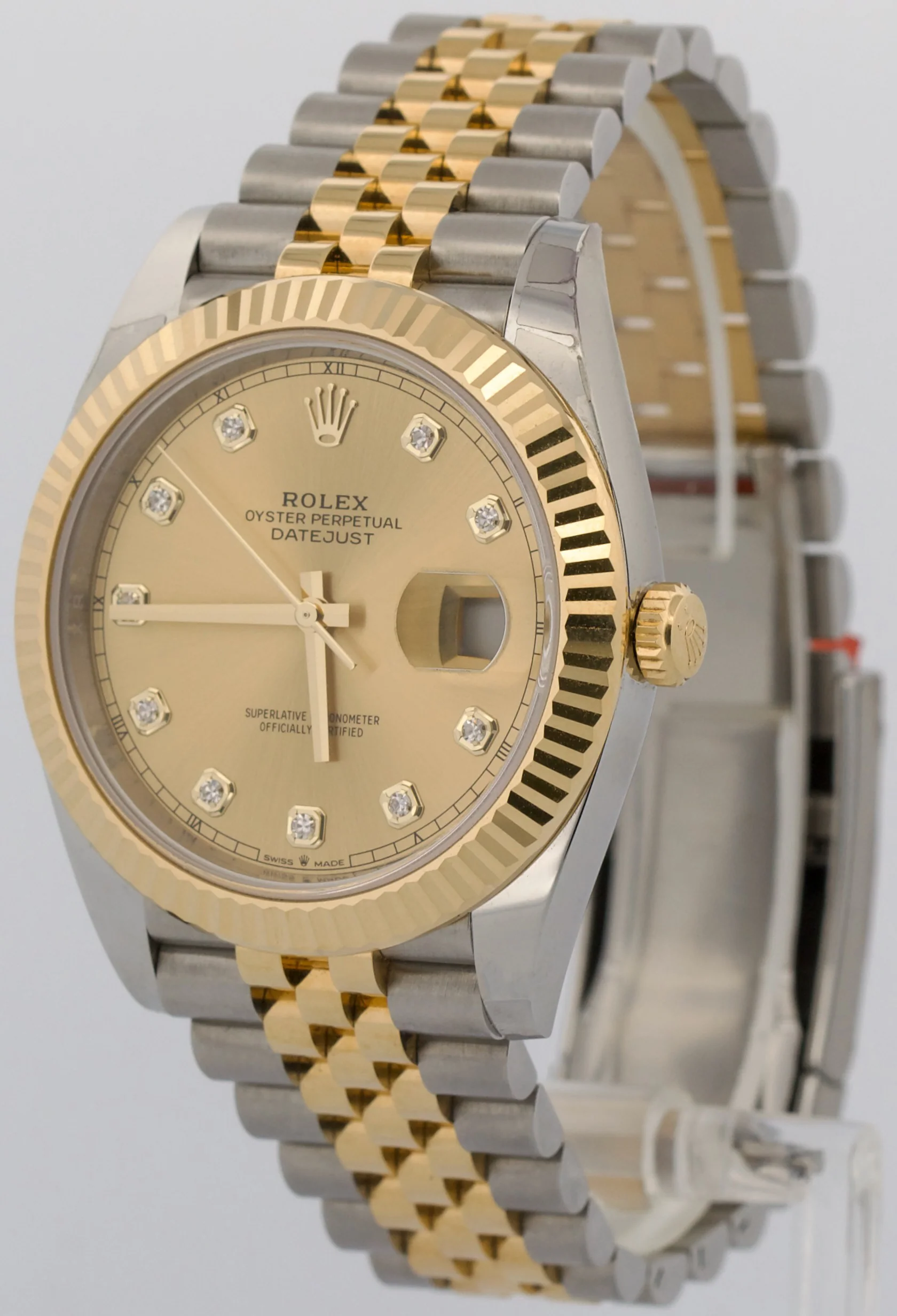 STICKERED 2022 PAPERS Rolex DateJust CHAMPAGNE DIAMOND 18K Steel 41mm 126333 BOX - Image 3