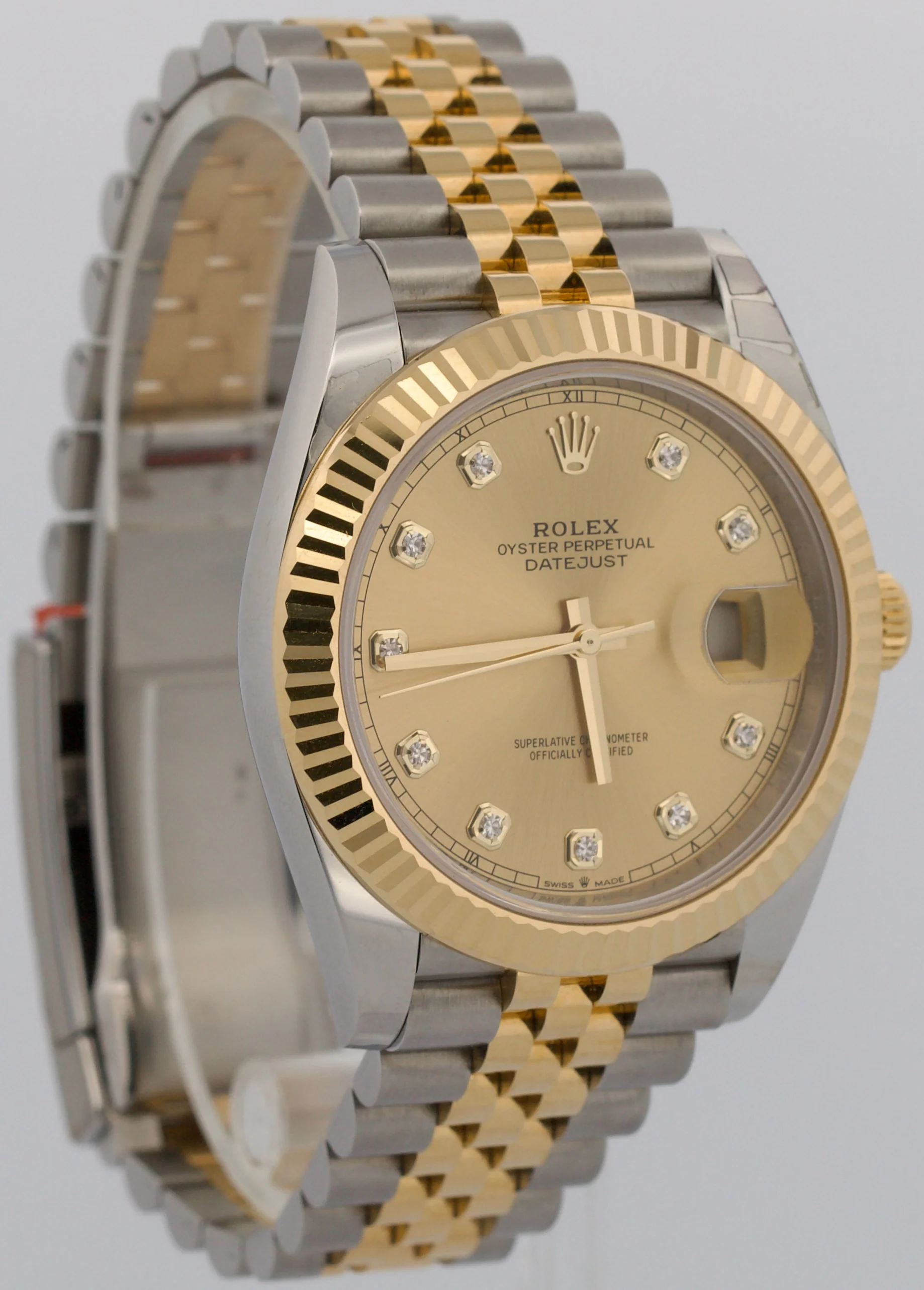 STICKERED 2022 PAPERS Rolex DateJust CHAMPAGNE DIAMOND 18K Steel 41mm 126333 BOX - Image 4