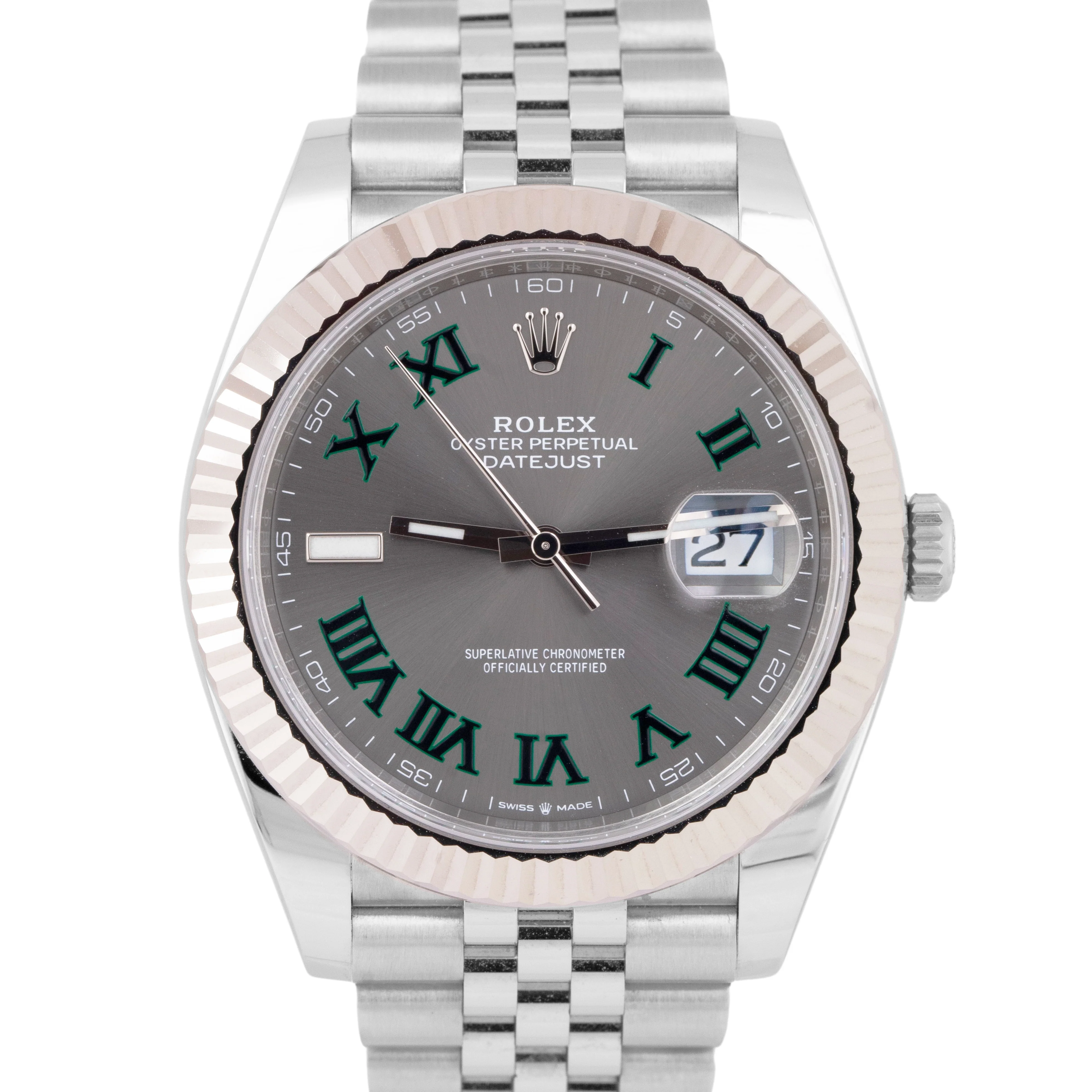 STICKERED PAPERS Rolex DateJust 41mm Wimbledon JUBILEE FLUTED 126334 Watch BOX