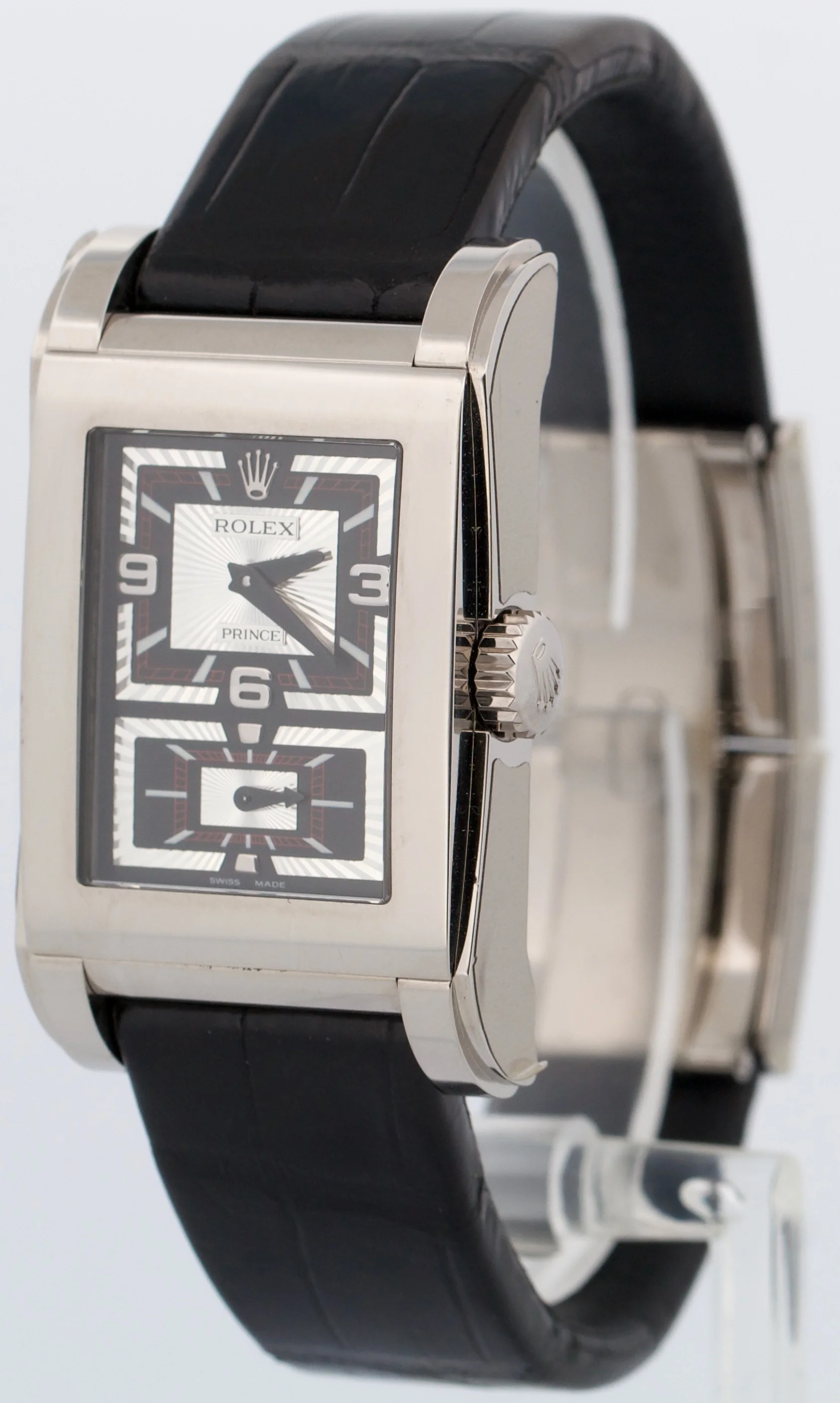STICKERED Rolex Cellini Prince Dual Time BLACK 18K Gold 38mm x 28mm 5443/9 BOX - Image 3