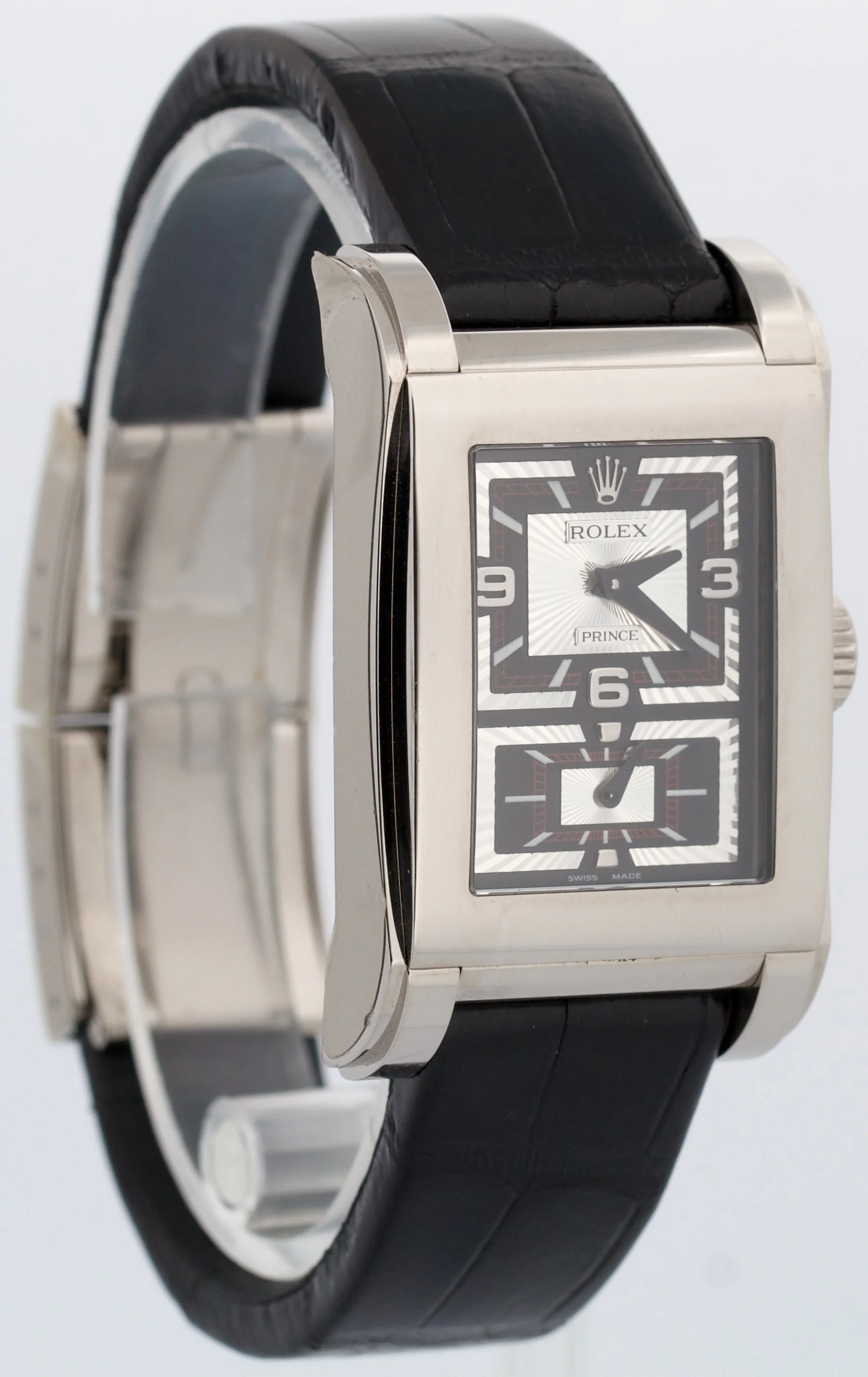 STICKERED Rolex Cellini Prince Dual Time BLACK 18K Gold 38mm x 28mm 5443/9 BOX - Image 4