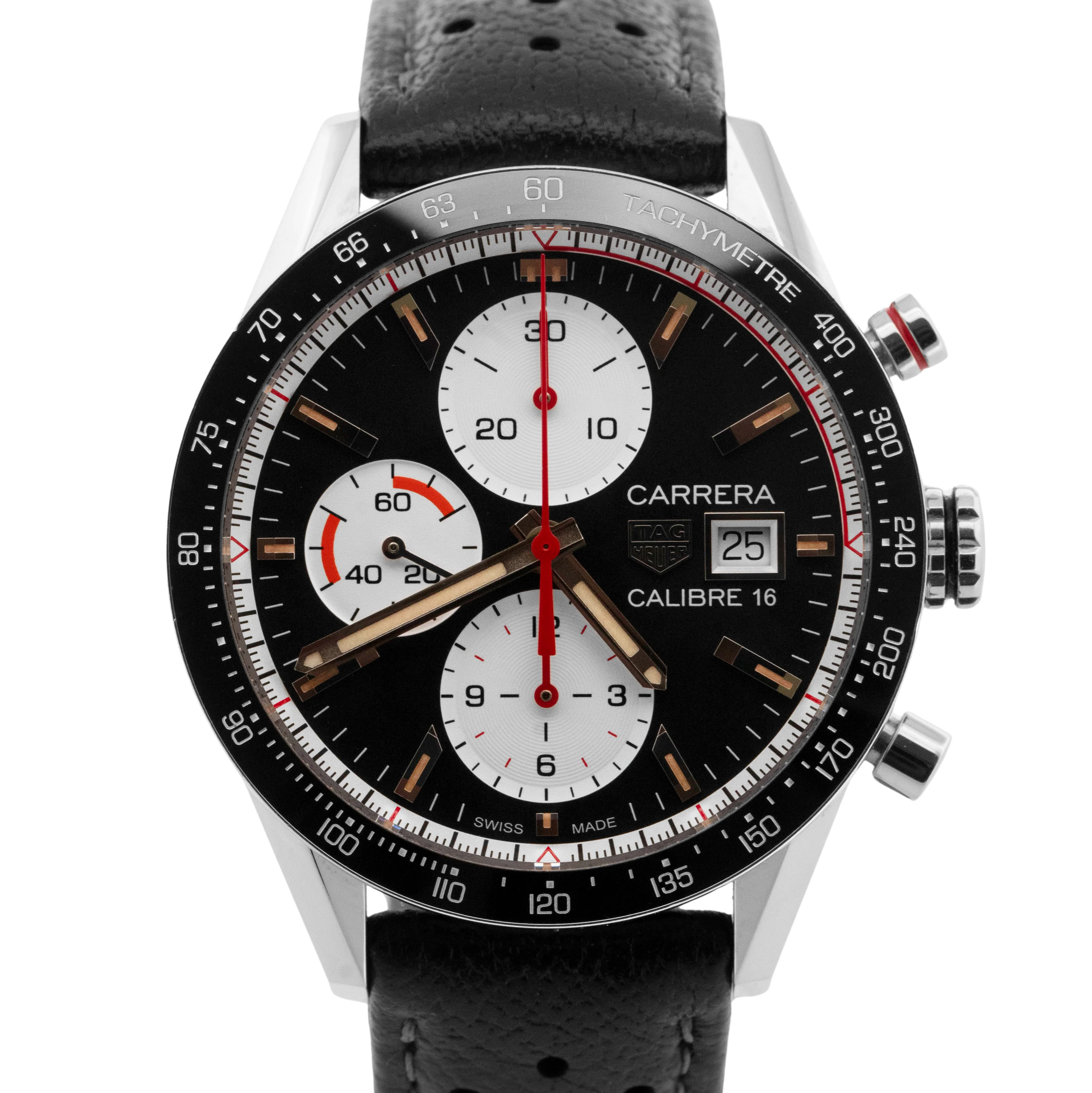 Tag Heuer Carerra Chronograph Black Stainless Steel 41mm Red Watch CV201AP