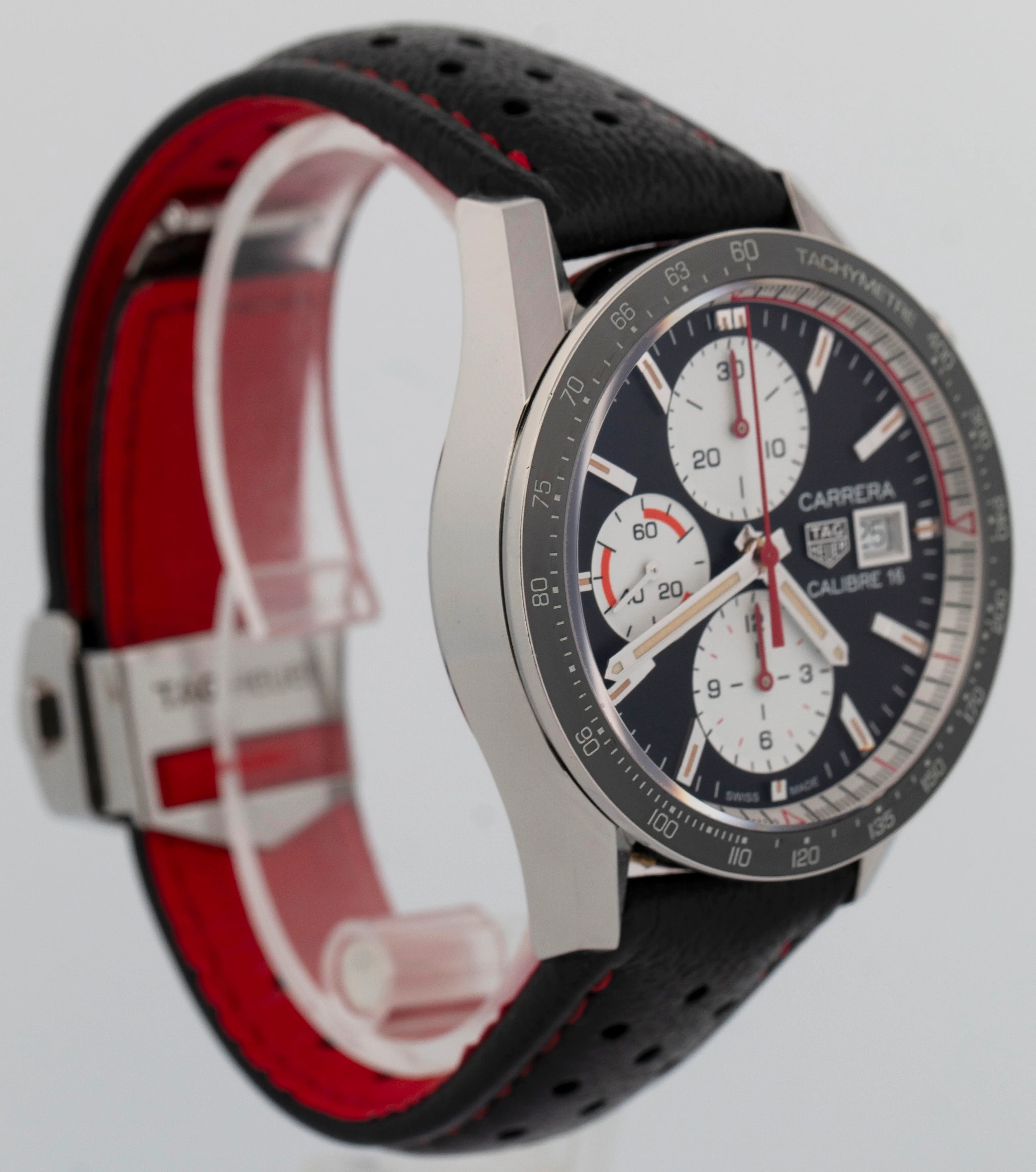 Tag Heuer Carerra Chronograph Black Stainless Steel 41mm Red Watch CV201AP - Image 2