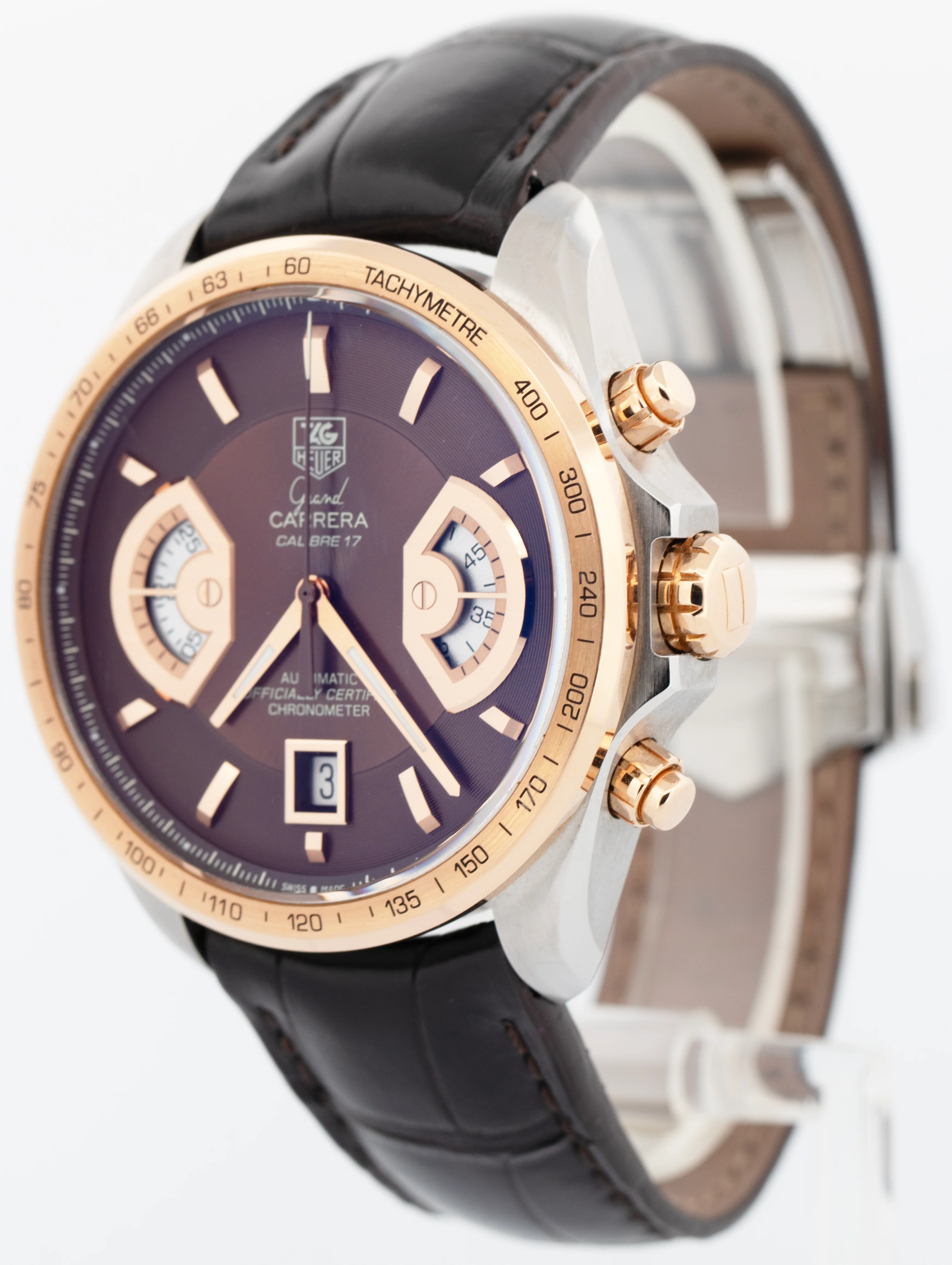 Tag Heuer Grand Carrera Brown 43mm Chrono Rose Gold Steel Watch CAV515C.FC6225 - Image 2