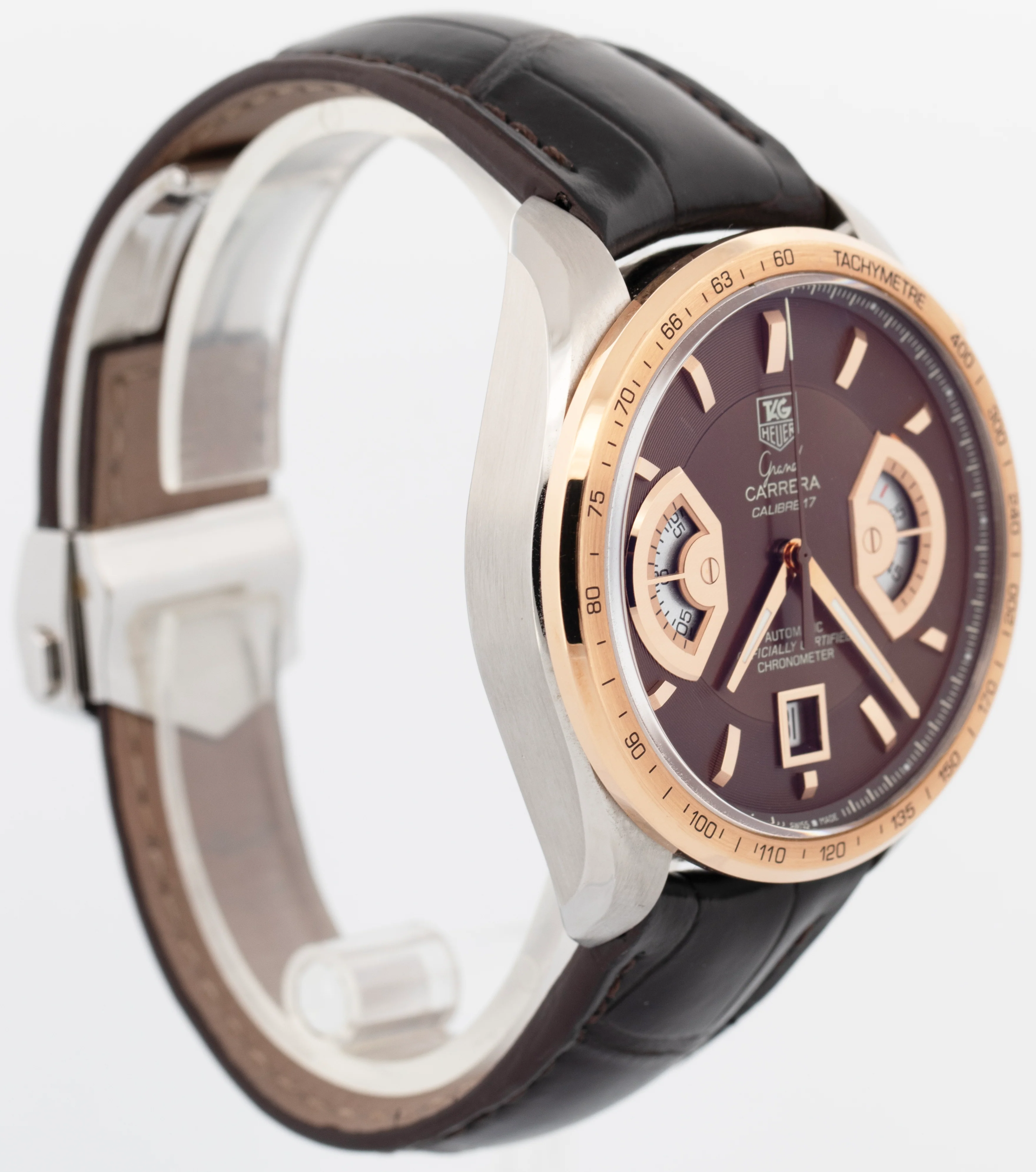 Tag Heuer Grand Carrera Brown 43mm Chrono Rose Gold Steel Watch CAV515C.FC6225 - Image 3