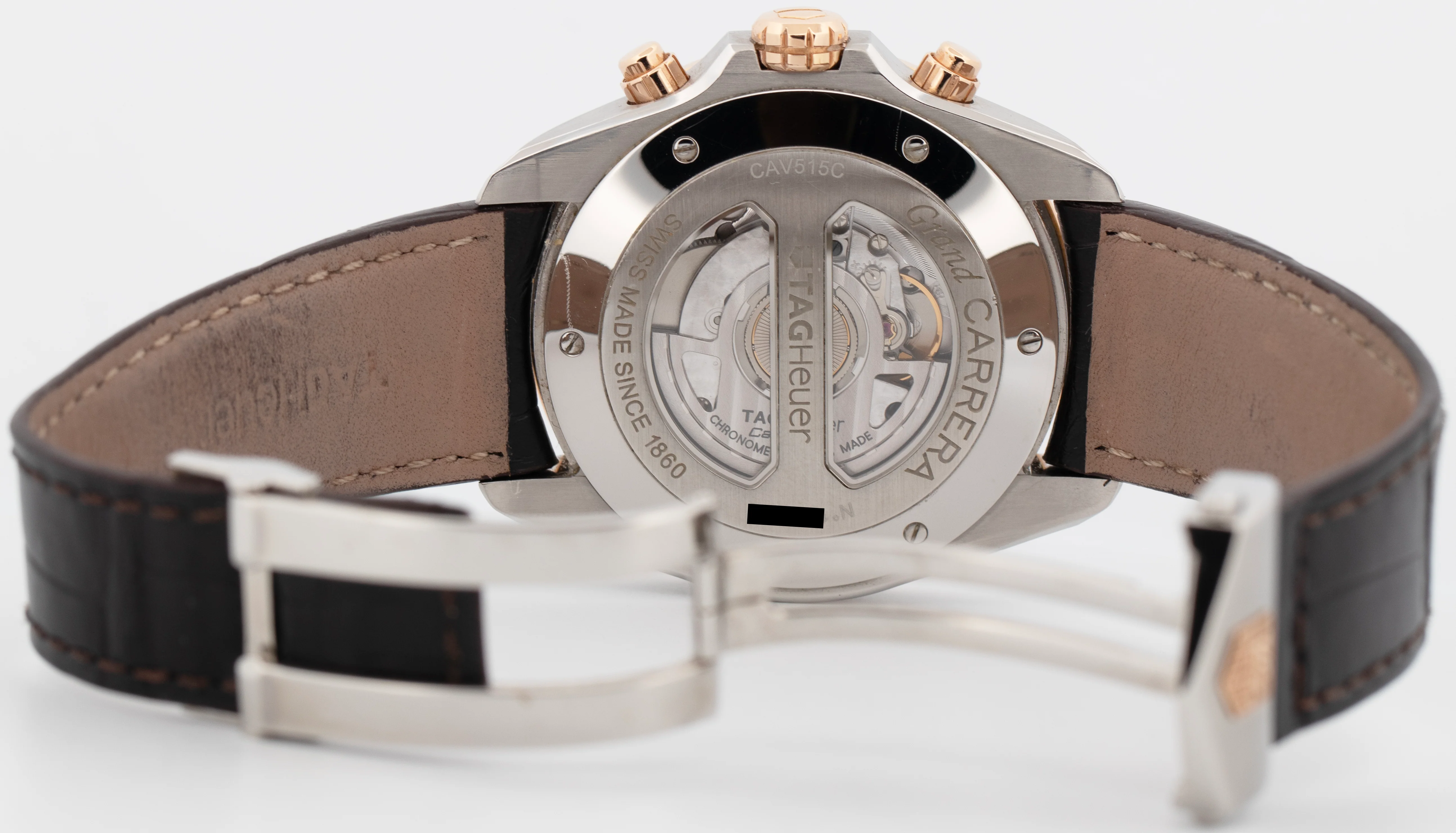 Tag Heuer Grand Carrera Brown 43mm Chrono Rose Gold Steel Watch CAV515C.FC6225 - Image 5