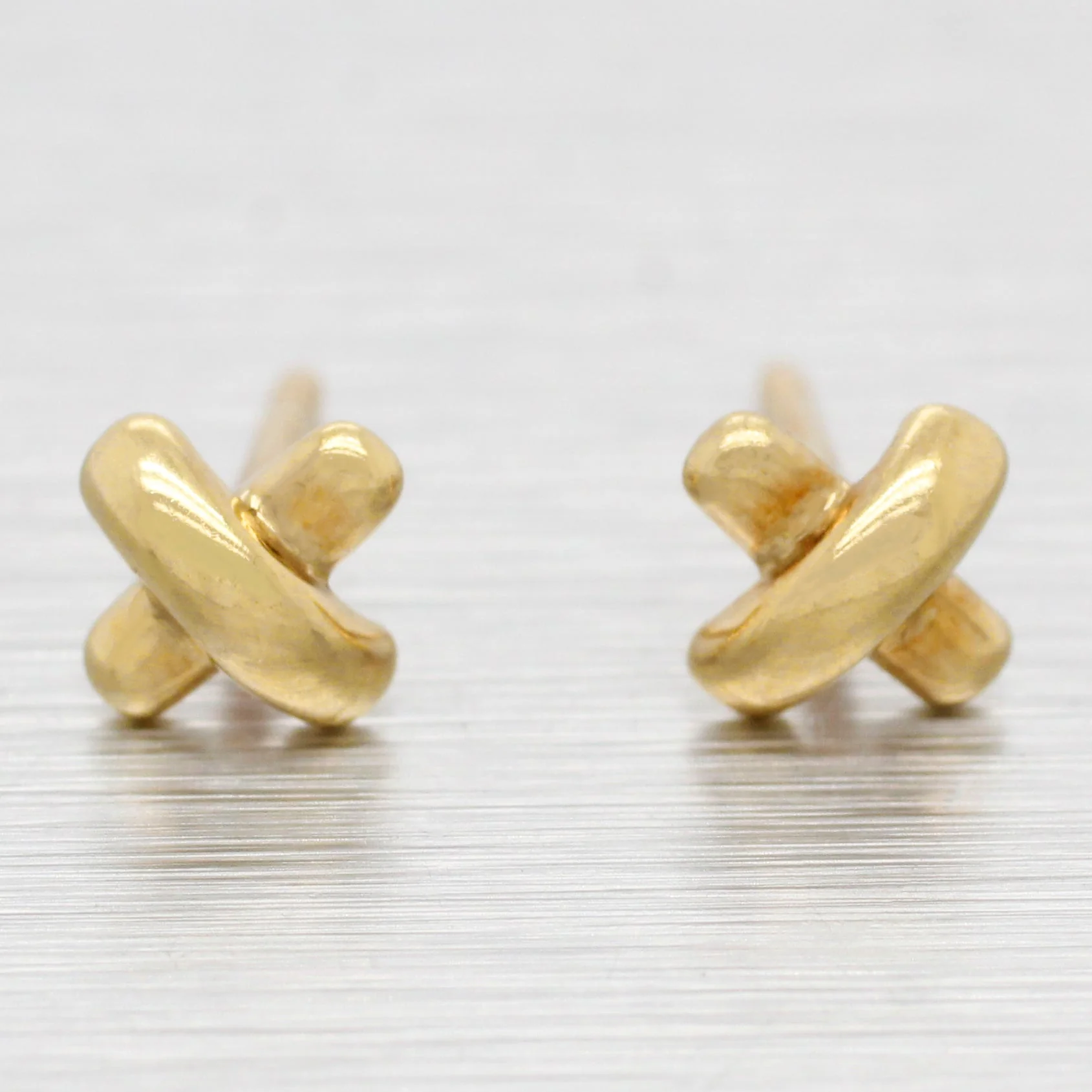 Tiffany & Co. 18k Cross Stitch Stud Earrings - Small 750 Yellow Gold 'X'
