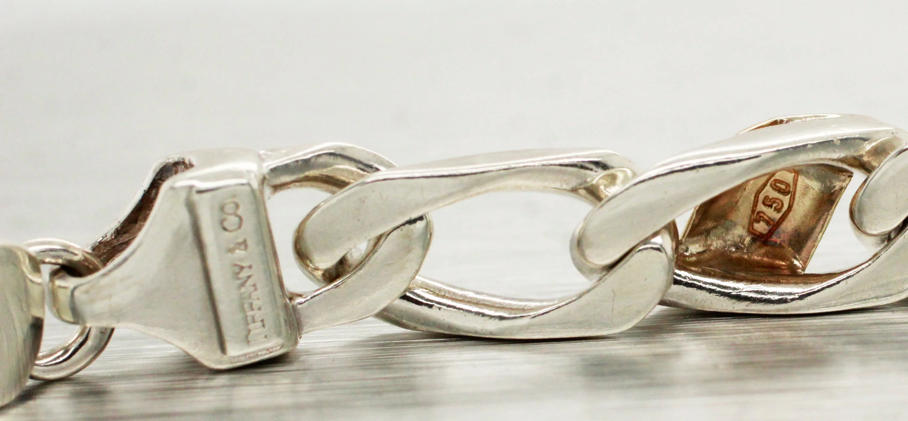 Tiffany & Co. 925 Sterling Silver & 18K Yellow Gold Chain Bracelet 7.50" w/ Box - Image 6