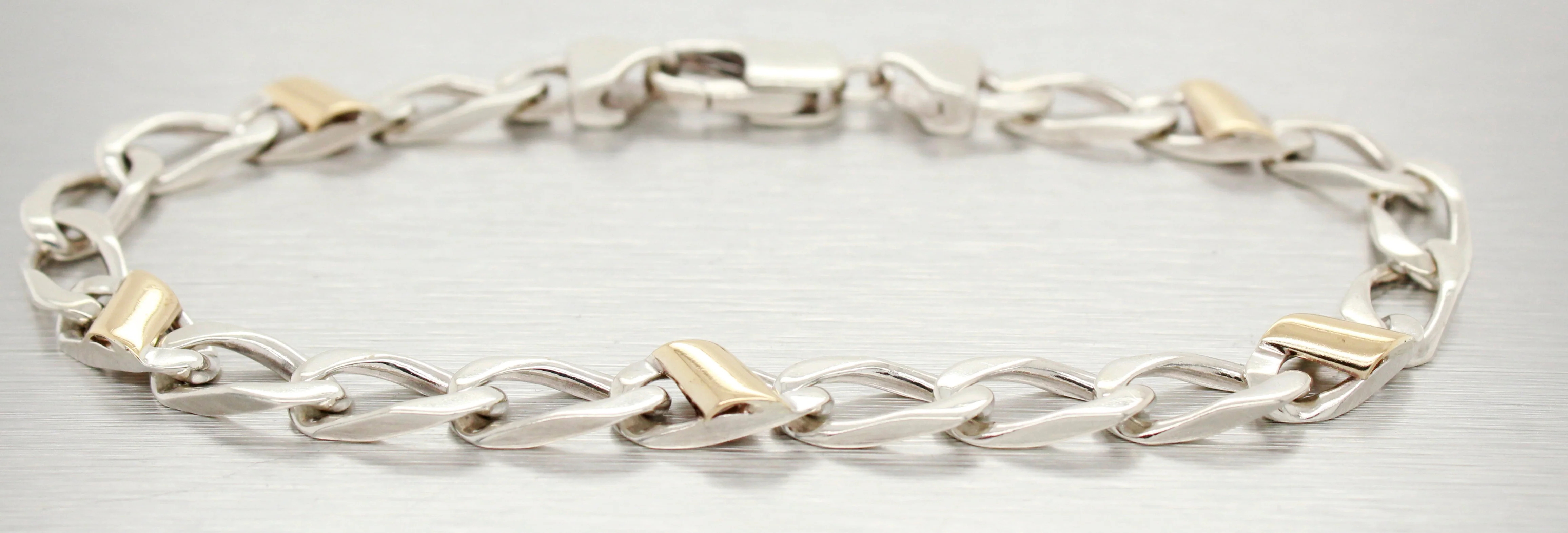 Tiffany & Co. 925 Sterling Silver & 18K Yellow Gold Chain Bracelet 7.50" w/ Box - Image 9