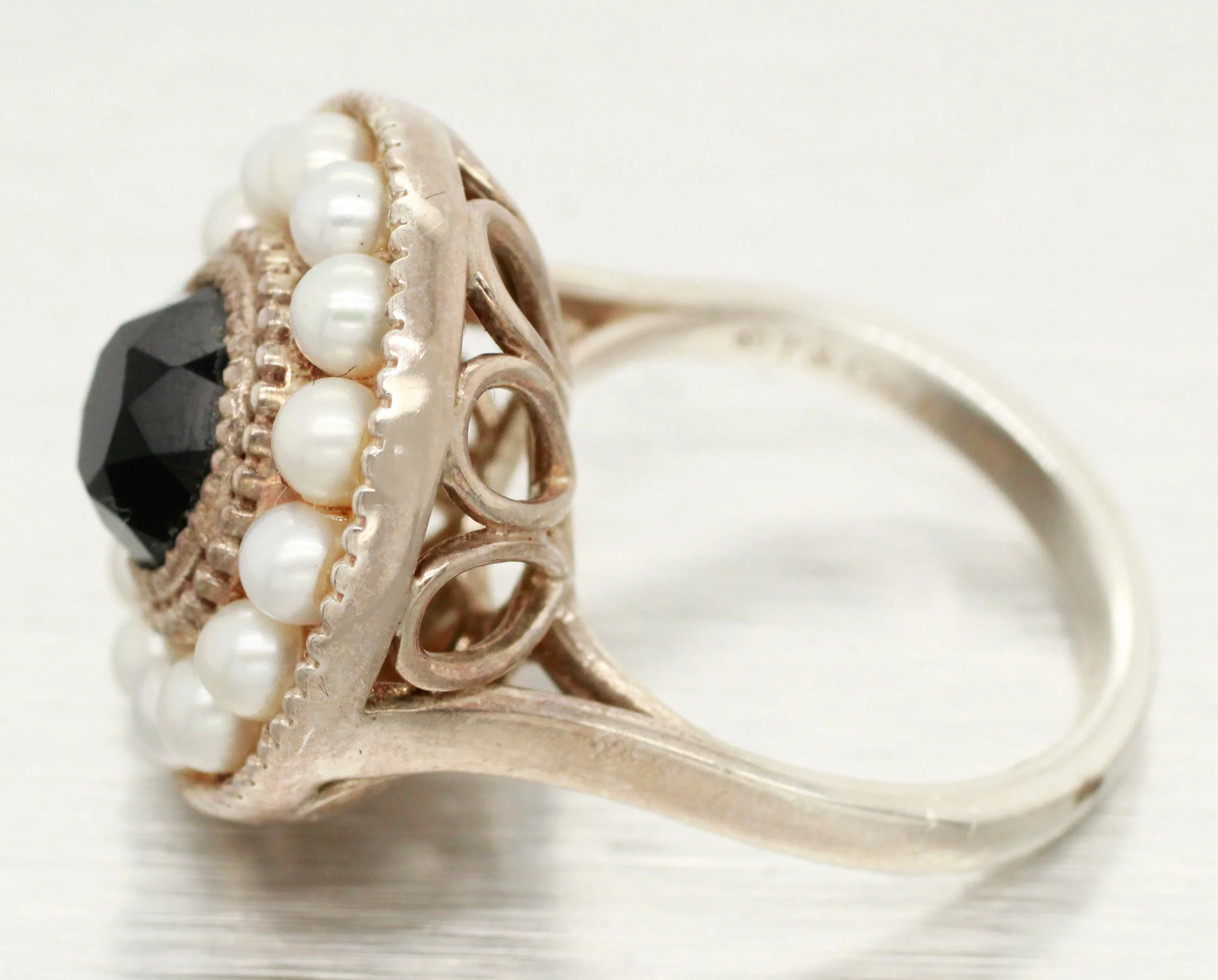 Tiffany & Co. Onyx & Pearl Halo Cocktail Ring - Ziegfield 925 Sterling Siver - Image 3