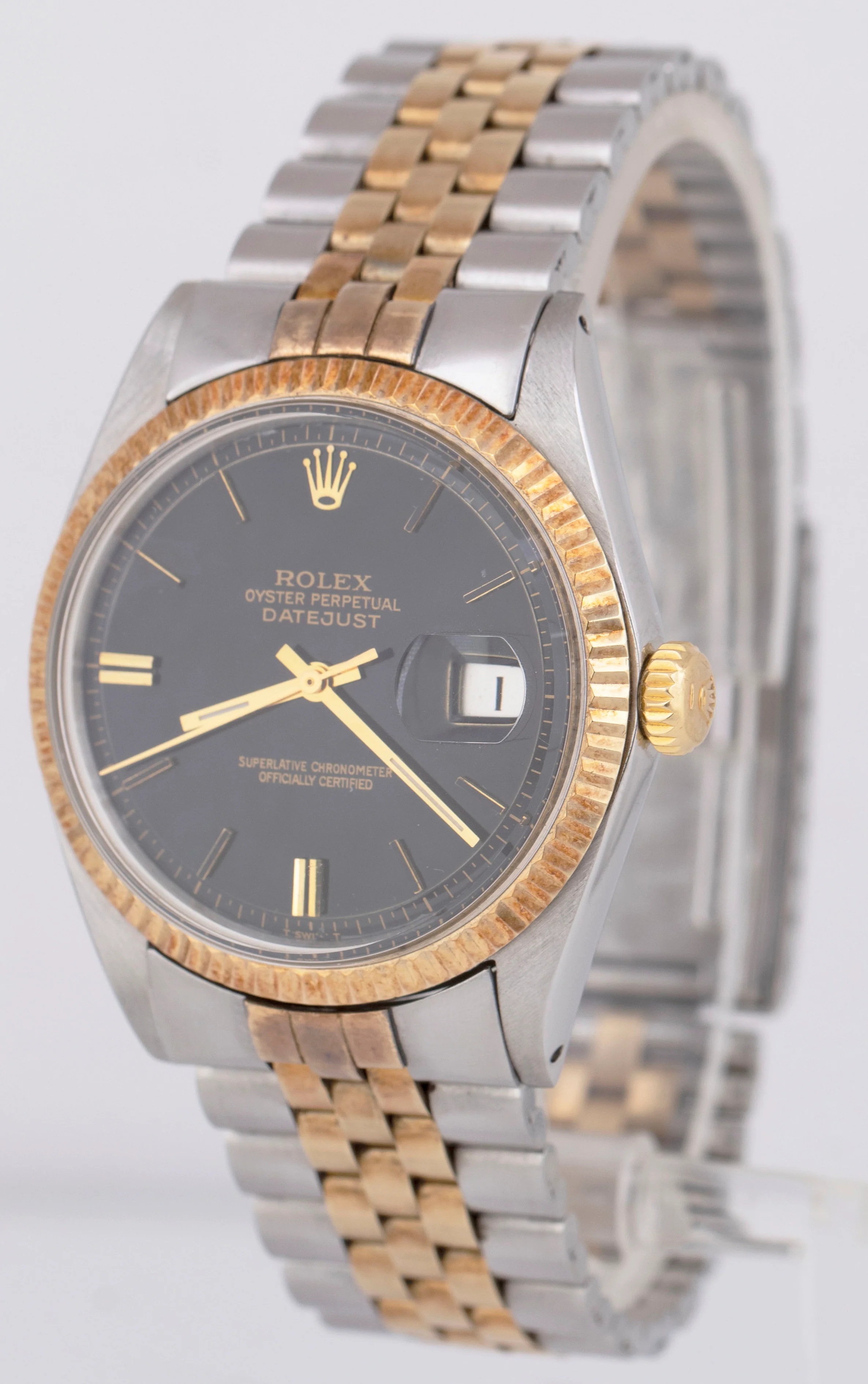TOP CONDITION 1971 Rolex DateJust 36mm Black 14K Gold Two-Tone Steel Watch 1601 - Image 3