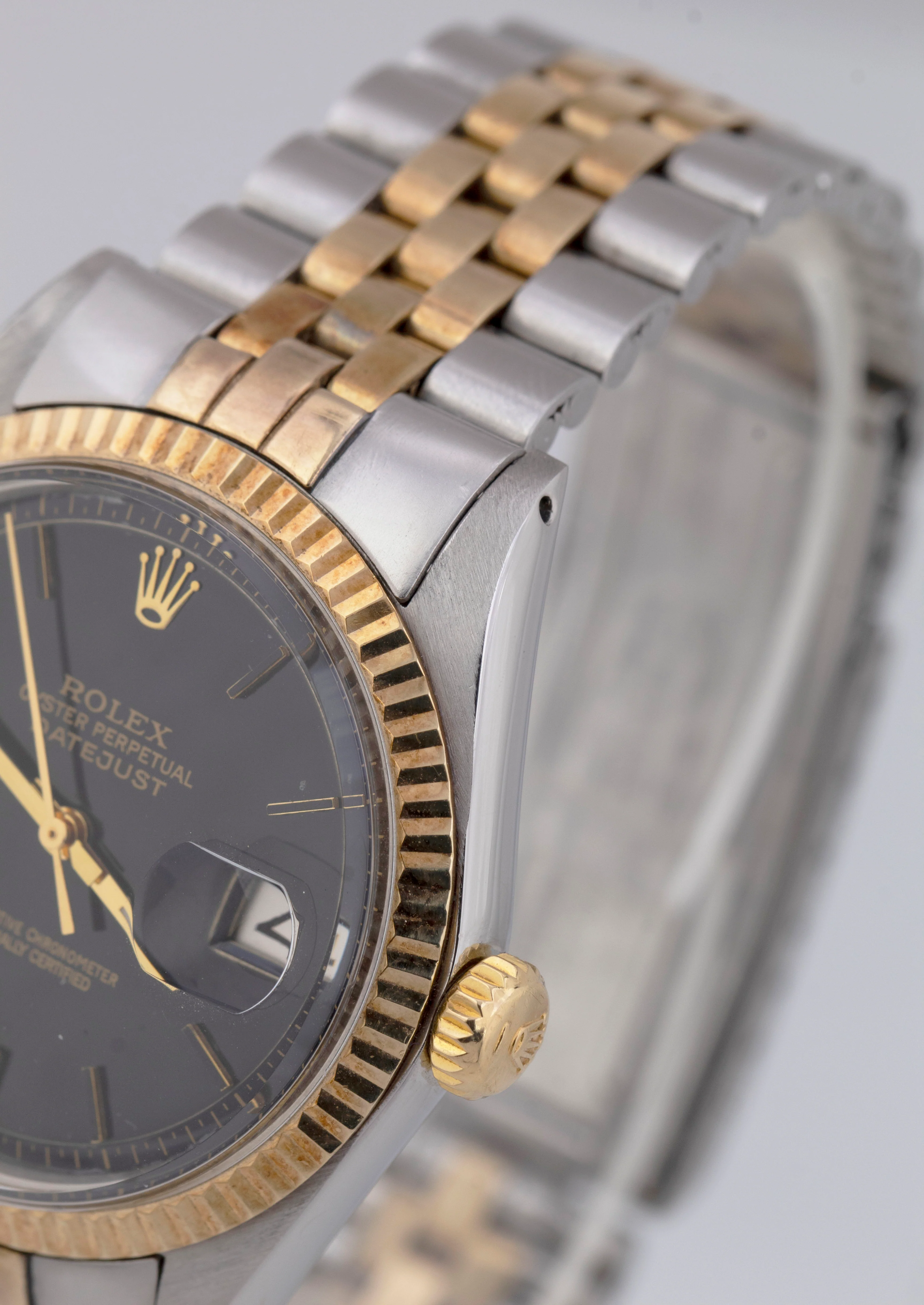 TOP CONDITION 1971 Rolex DateJust 36mm Black 14K Gold Two-Tone Steel Watch 1601 - Image 4