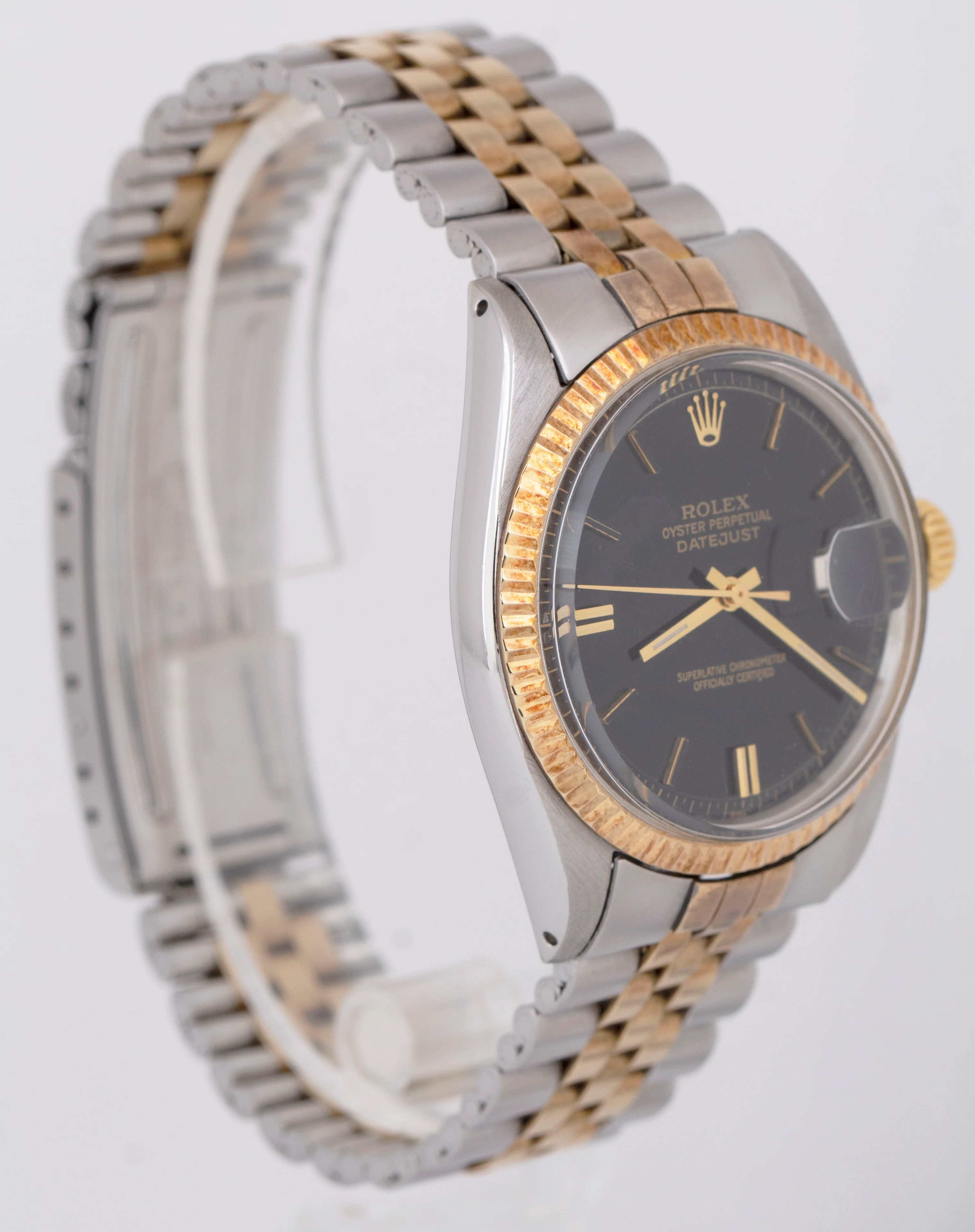 TOP CONDITION 1971 Rolex DateJust 36mm Black 14K Gold Two-Tone Steel Watch 1601 - Image 7