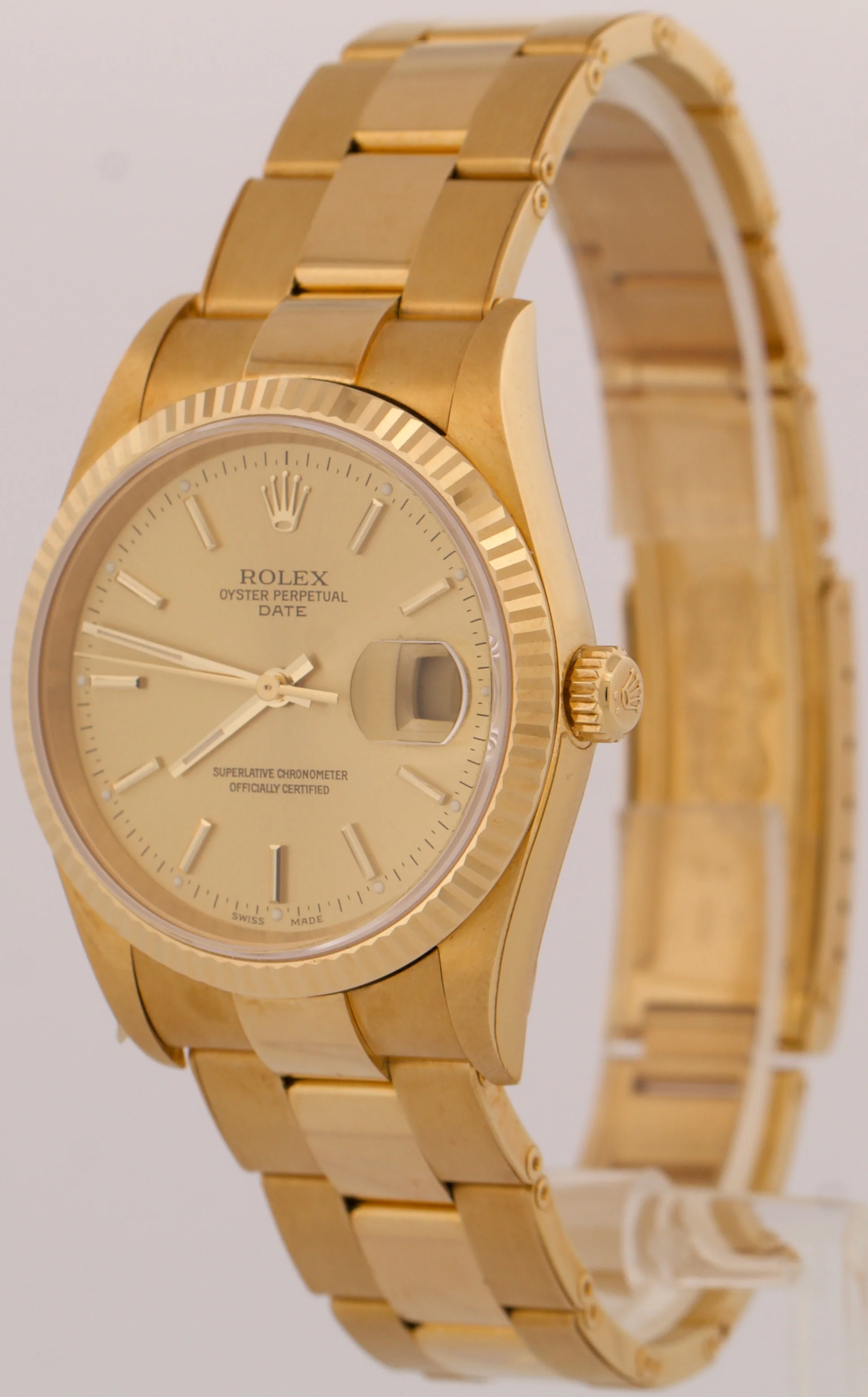 TOP CONDITION PAPERS Rolex Oyster Perpetual Date 34mm CHAMPAGNE 18K 15238 BOX - Image 3