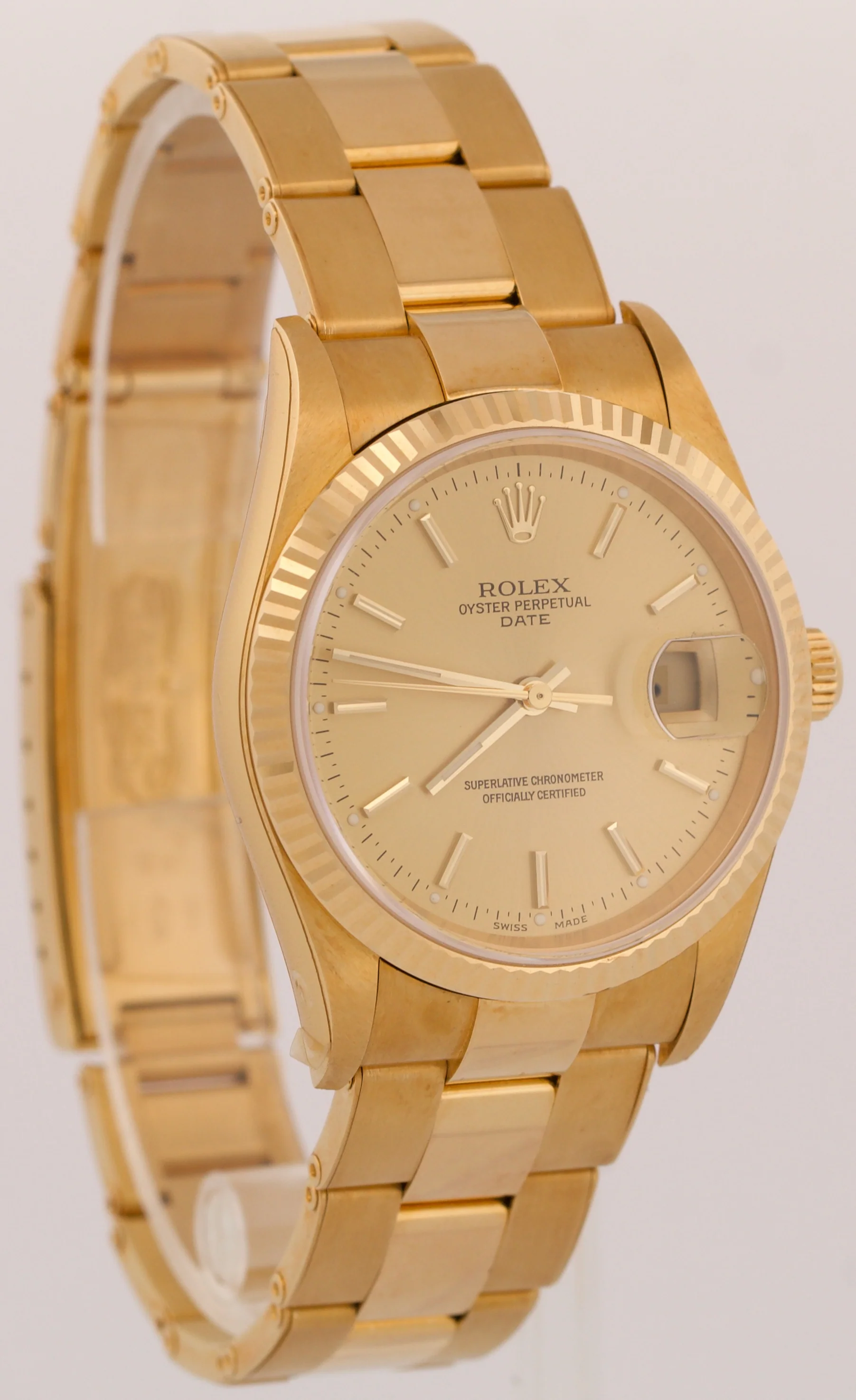 TOP CONDITION PAPERS Rolex Oyster Perpetual Date 34mm CHAMPAGNE 18K 15238 BOX - Image 4