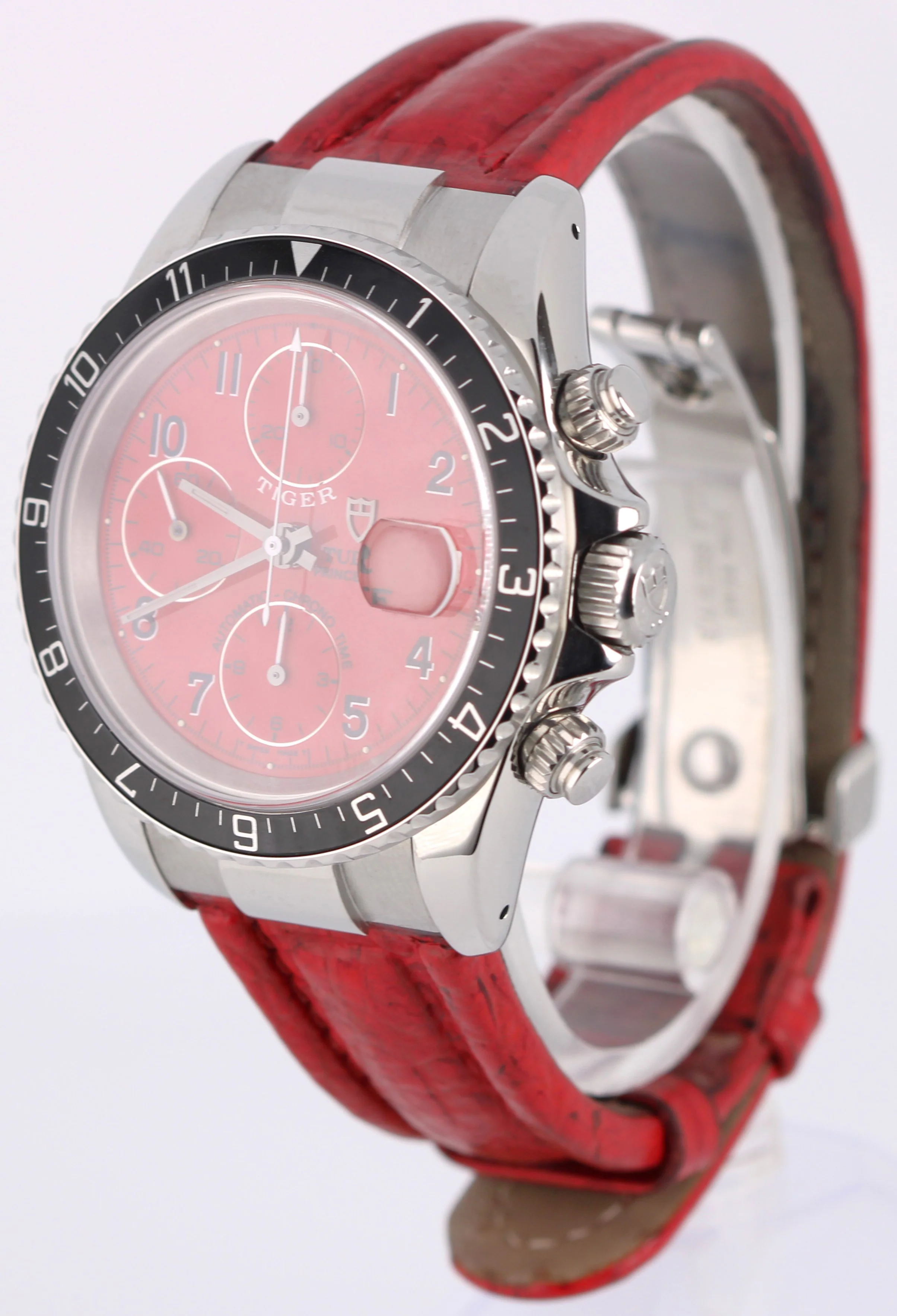 Tudor Prince Date Chronograph TIGER WOODS Steel RED 40mm Leather 79270P Watch - Image 3