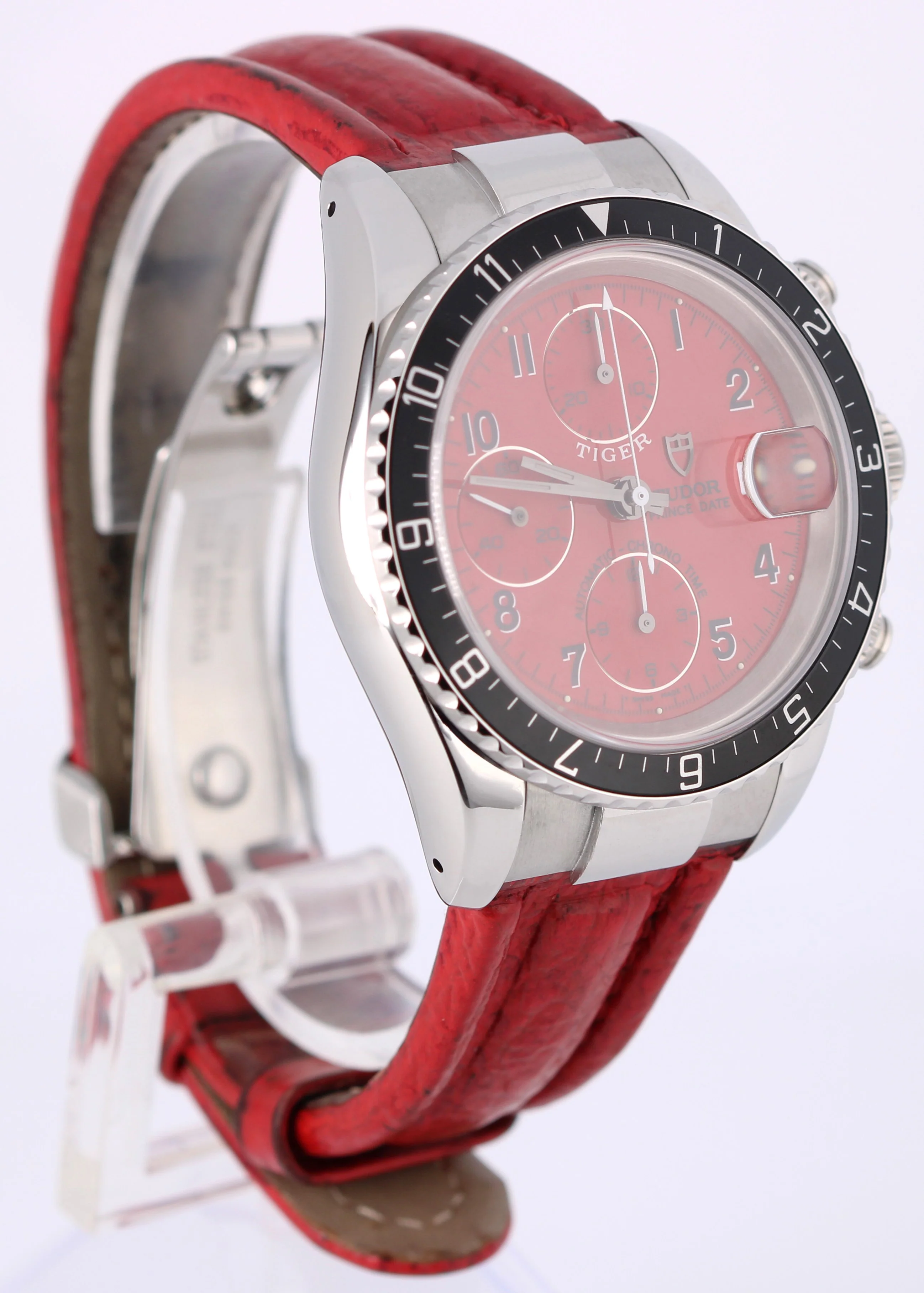 Tudor Prince Date Chronograph TIGER WOODS Steel RED 40mm Leather 79270P Watch - Image 4
