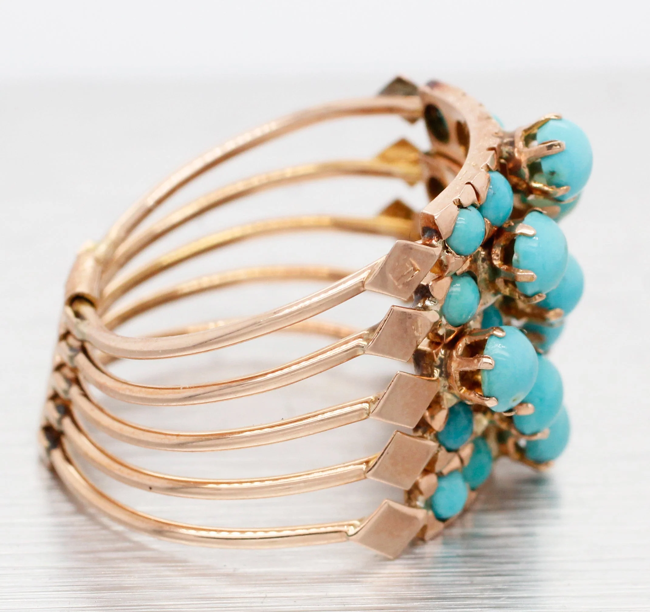 Victorian Turquoise Harem Ring - 14k Yellow Gold; Five Band Ring - Image 3