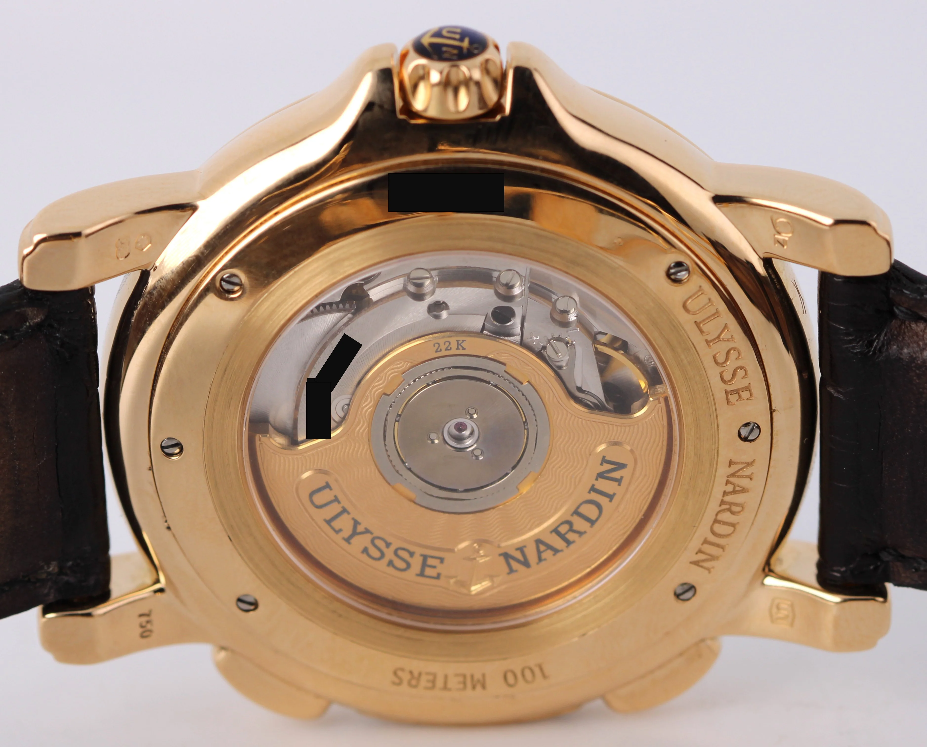 Ulysse Nardin GMT Dual-Time 18k Rose Gold Black 42mm 246-55 Leather Watch - Image 9