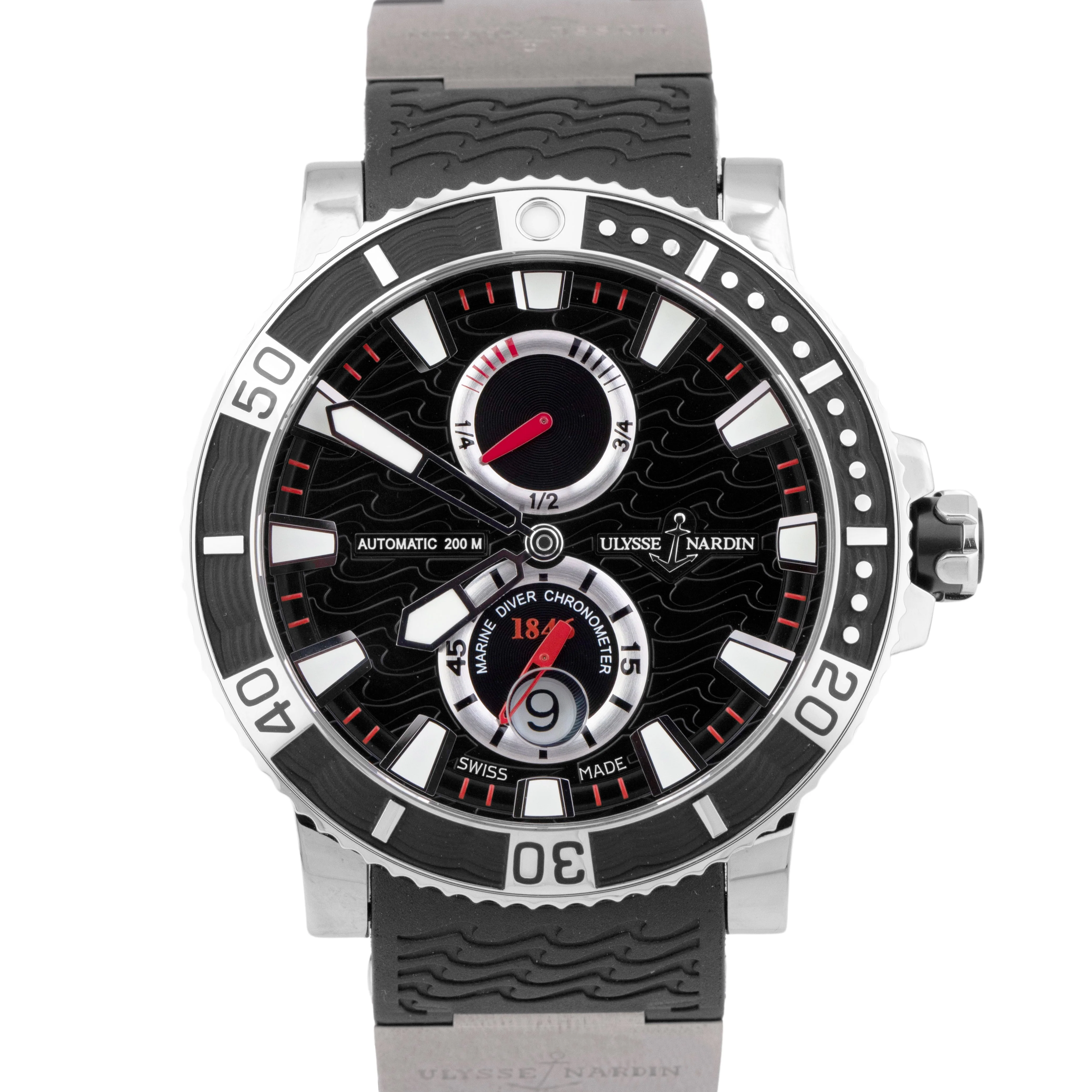 Ulysse Nardin Maxi Marine Diver 45mm Titanium Rubber Black Red Date 263-90 Watch