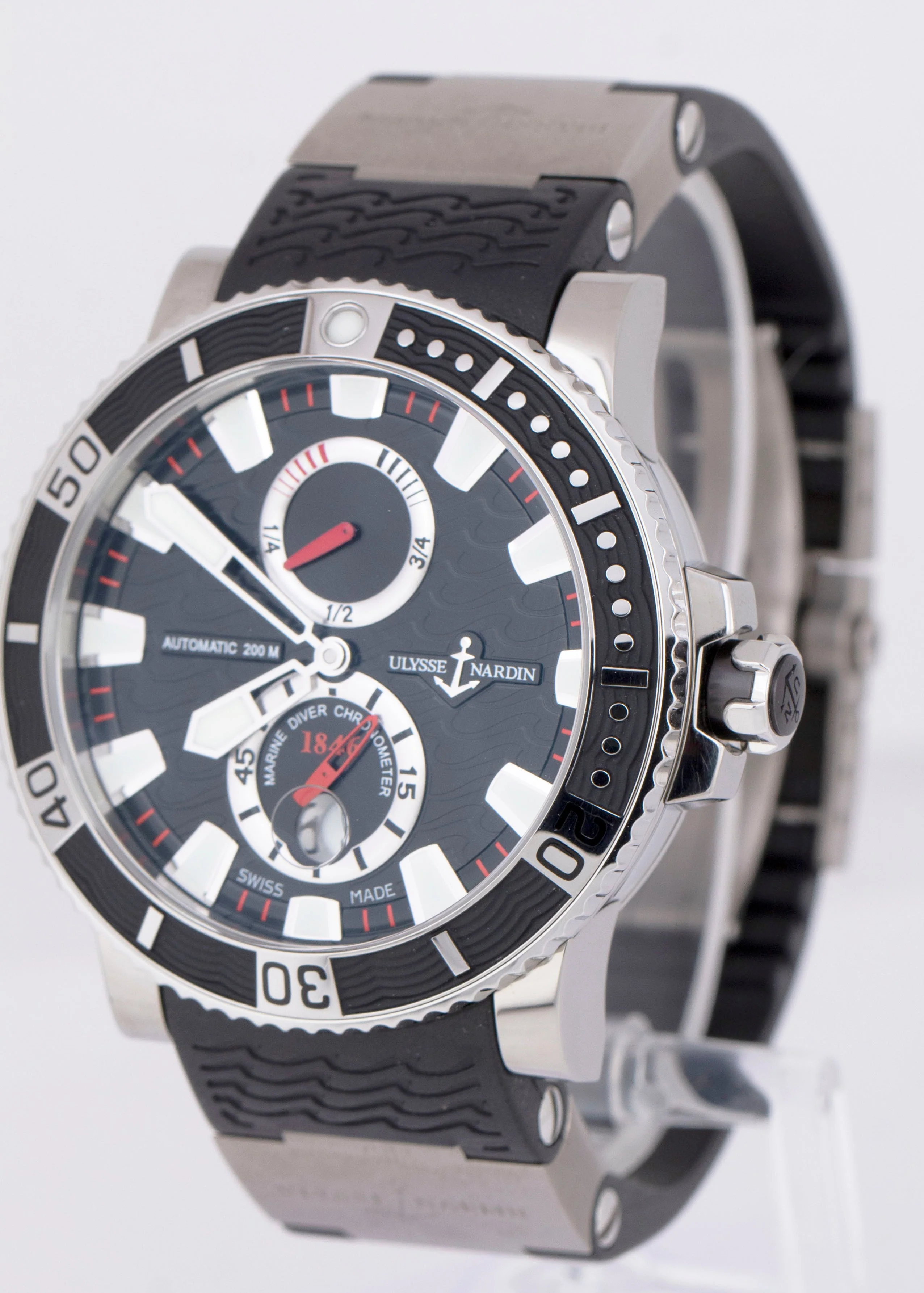 Ulysse Nardin Maxi Marine Diver 45mm Titanium Rubber Black Red Date 263-90 Watch - Image 3