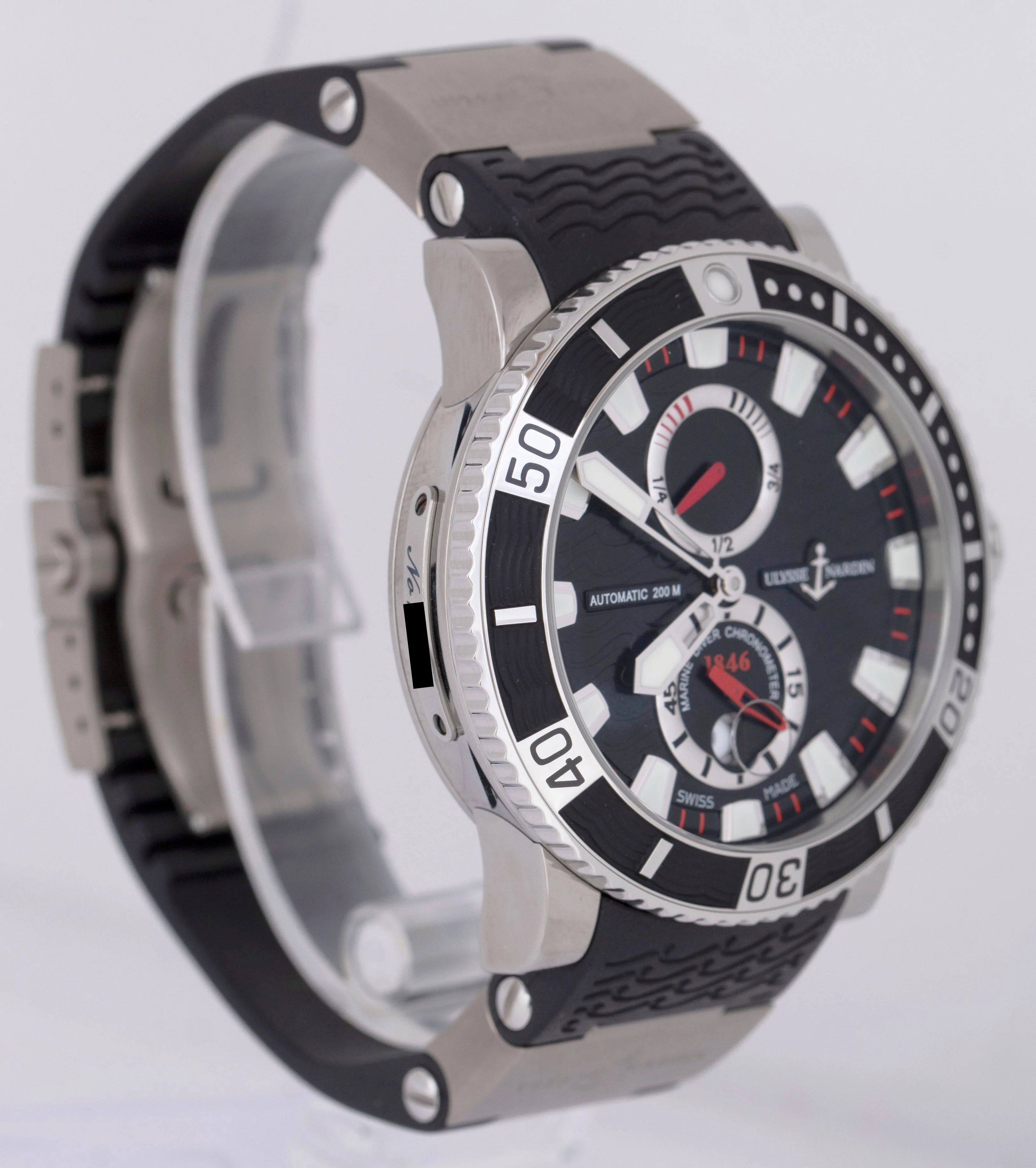 Ulysse Nardin Maxi Marine Diver 45mm Titanium Rubber Black Red Date 263-90 Watch - Image 4
