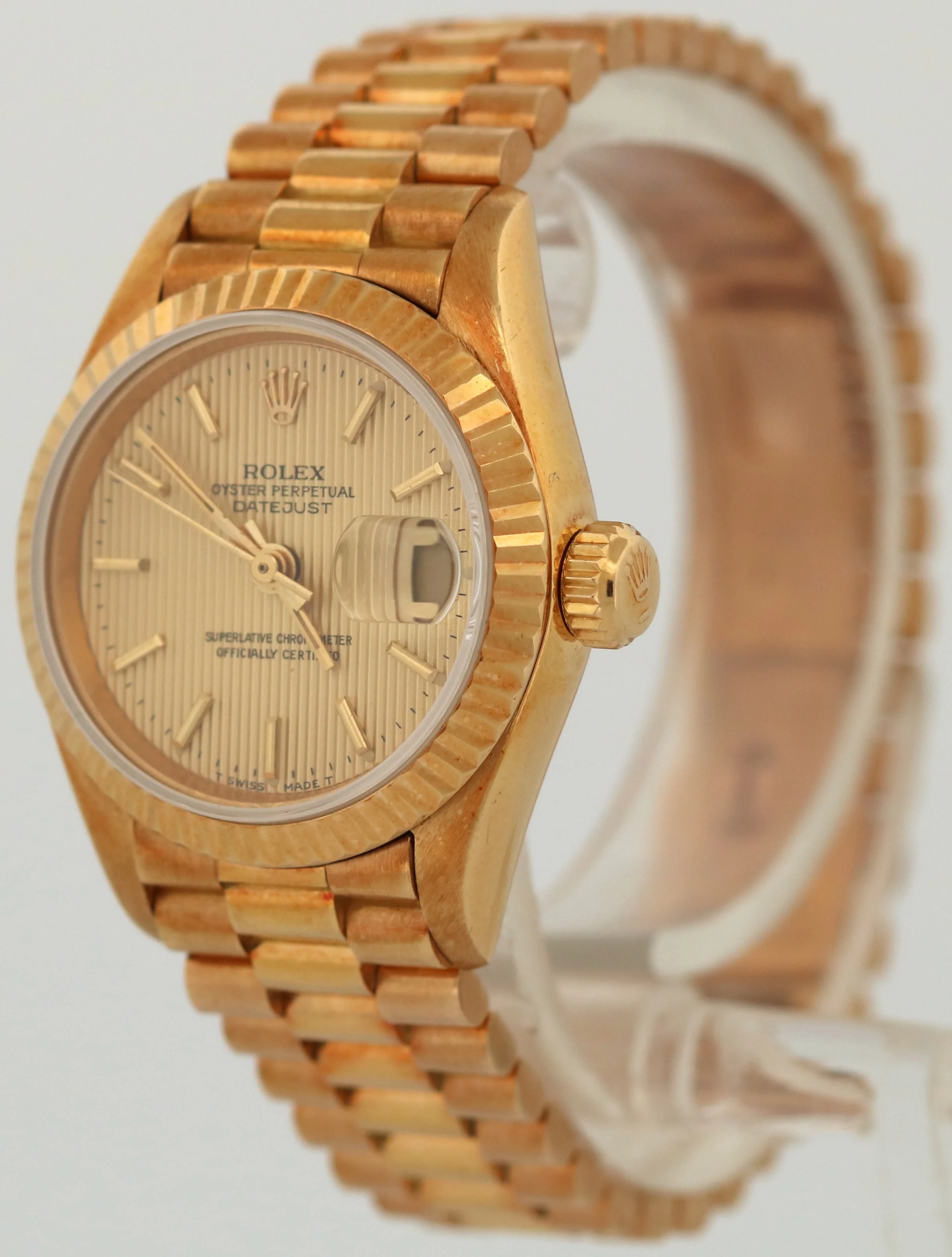 UNPOLISHED Ladies Rolex DateJust President 26mm CHAMPAGNE TAPESTRY 18K 69178 - Image 3