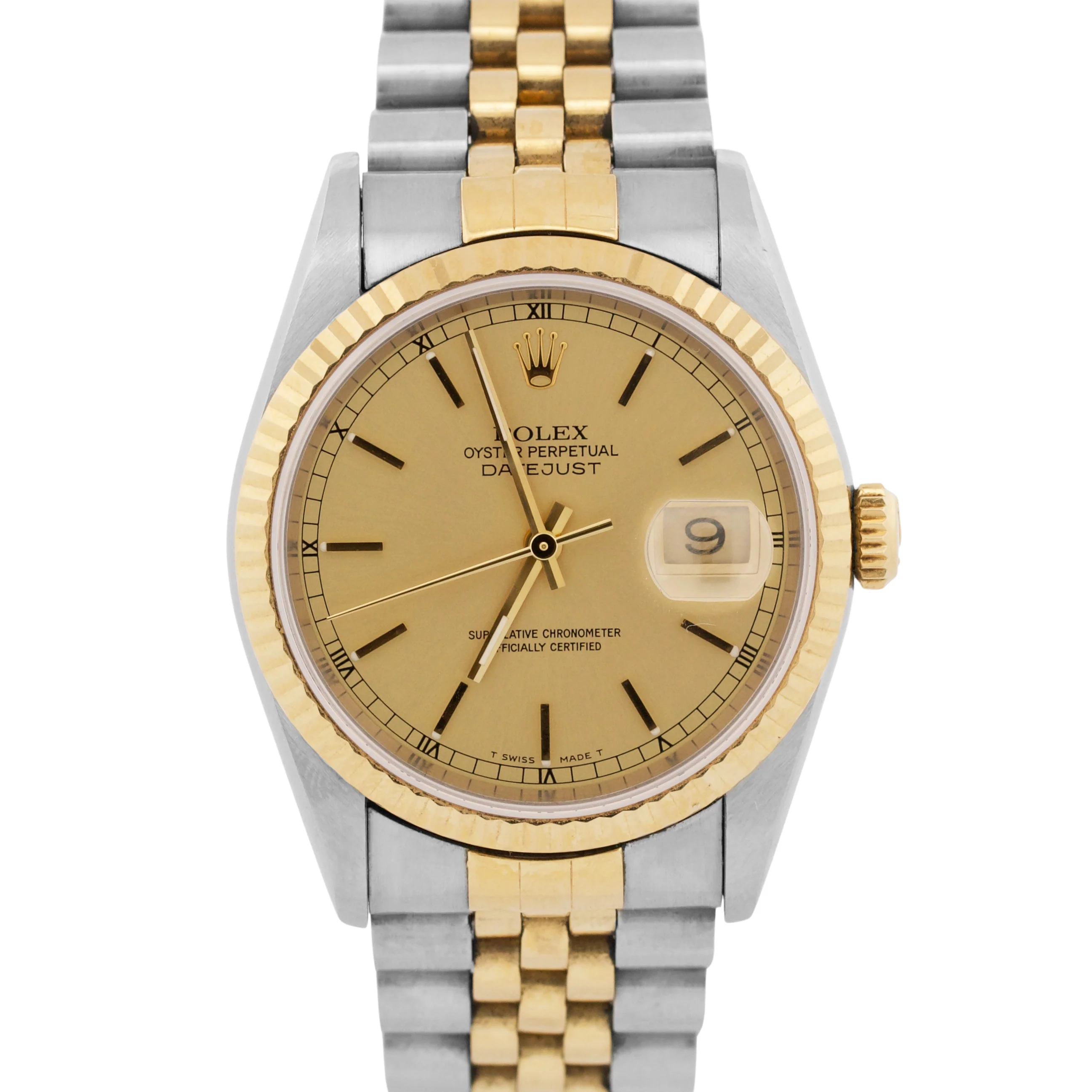 UNPOLISHED PAPERS Rolex DateJust 36mm CHAMPAGNE 18K Gold Steel JUBILEE 16233 BOX