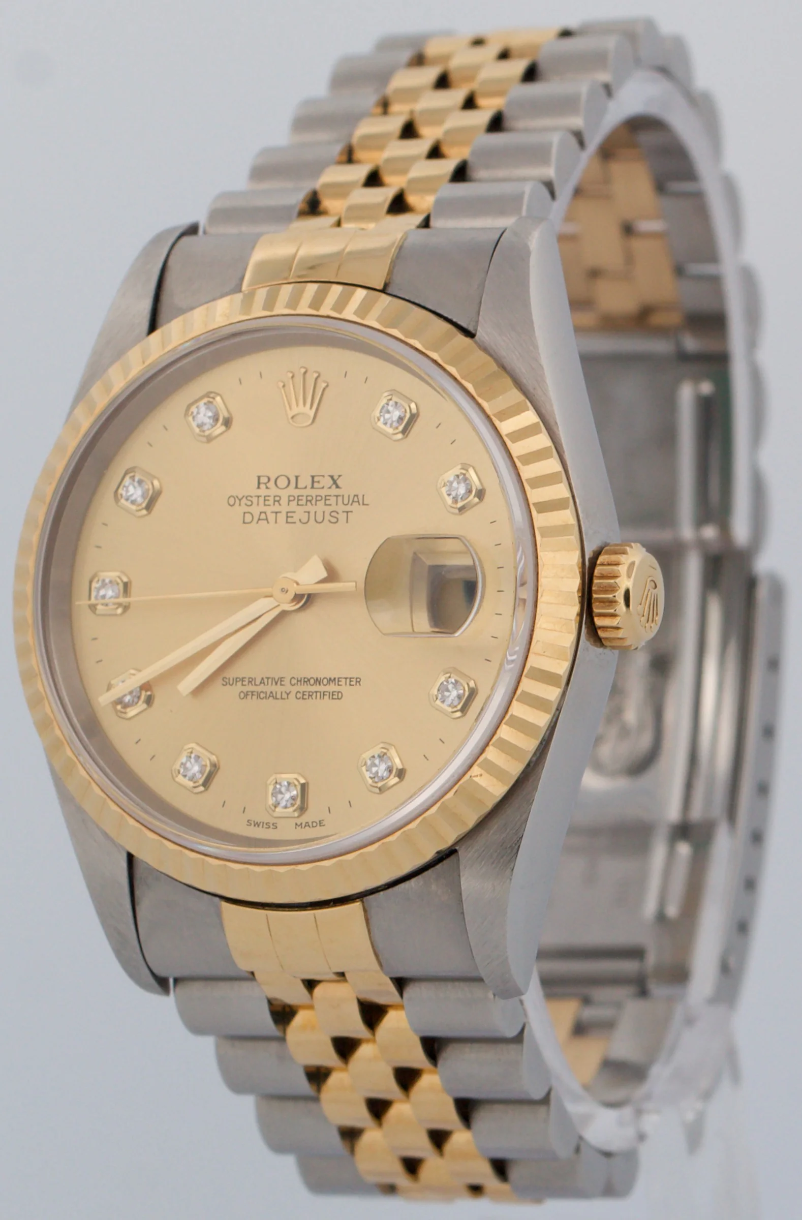 UNPOLISHED PAPERS Rolex DateJust 36mm CHAMPAGNE DIAMOND 18K JUBILEE 16233 BOX - Image 3