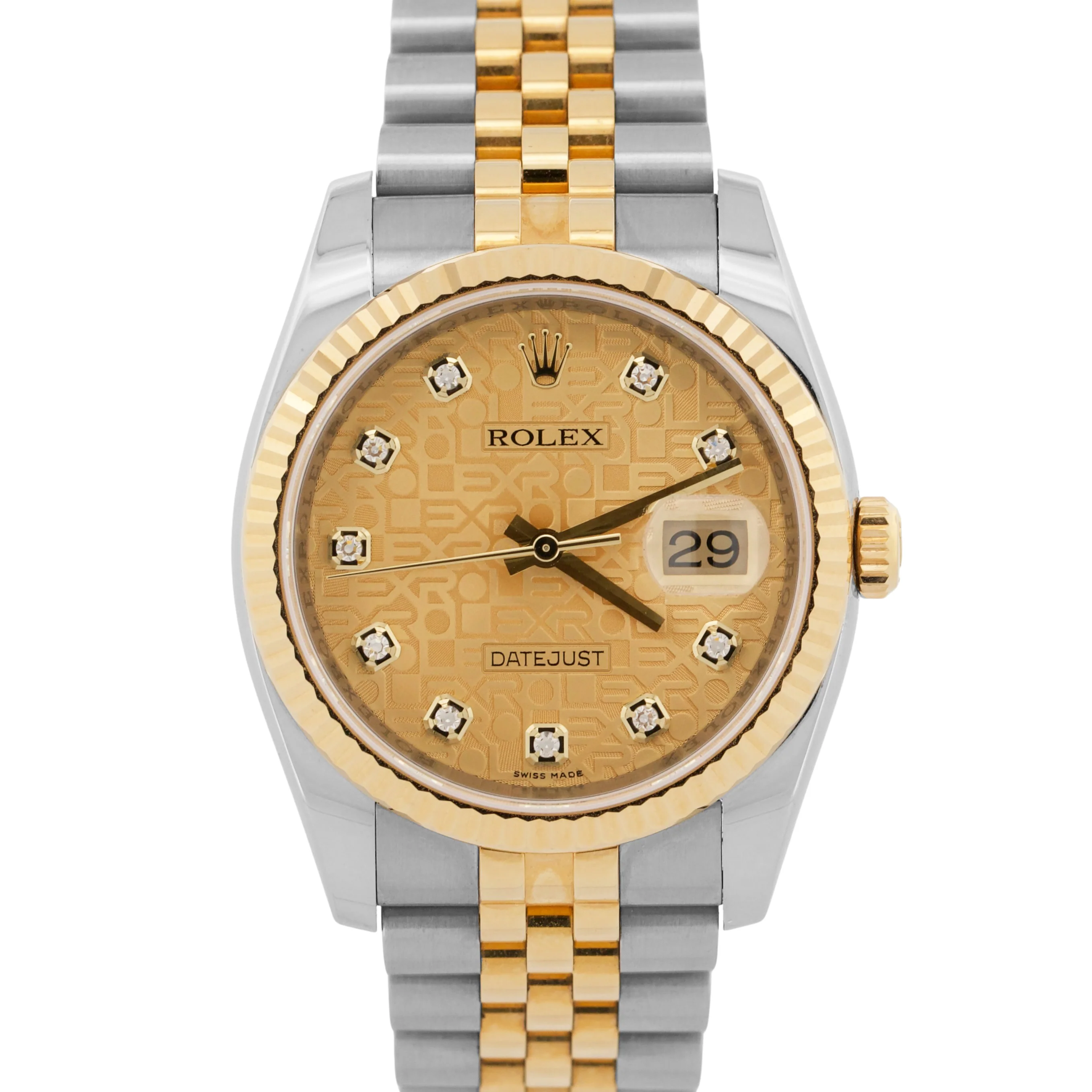UNPOLISHED PAPERS Rolex DateJust 36mm CHAMPAGNE DIAMOND JUBILEE 18K 116233 BOX