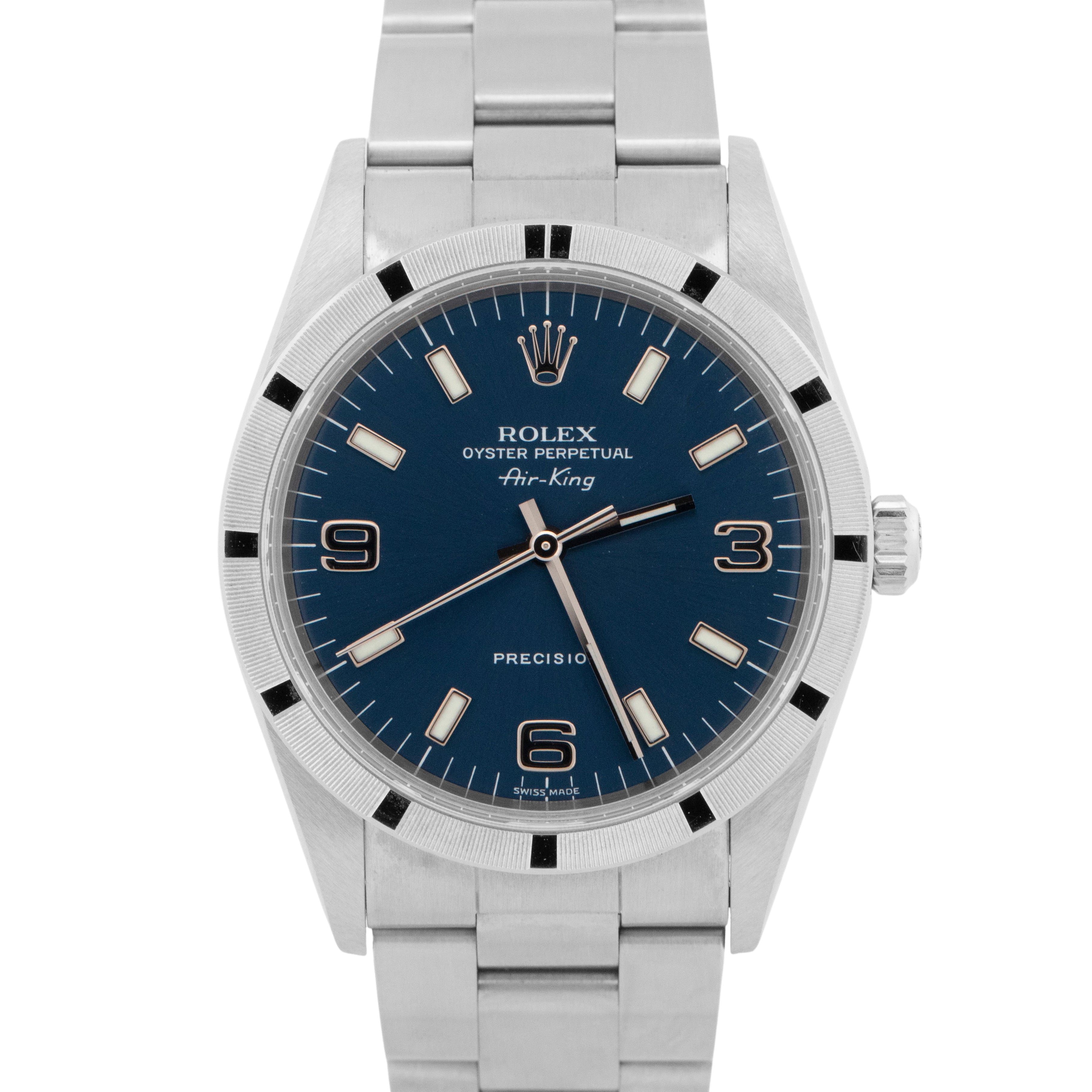 UNPOLISHED PAPERS Rolex Oyster Perpetual Air-King Blue 14010 Steel 34mm BOX
