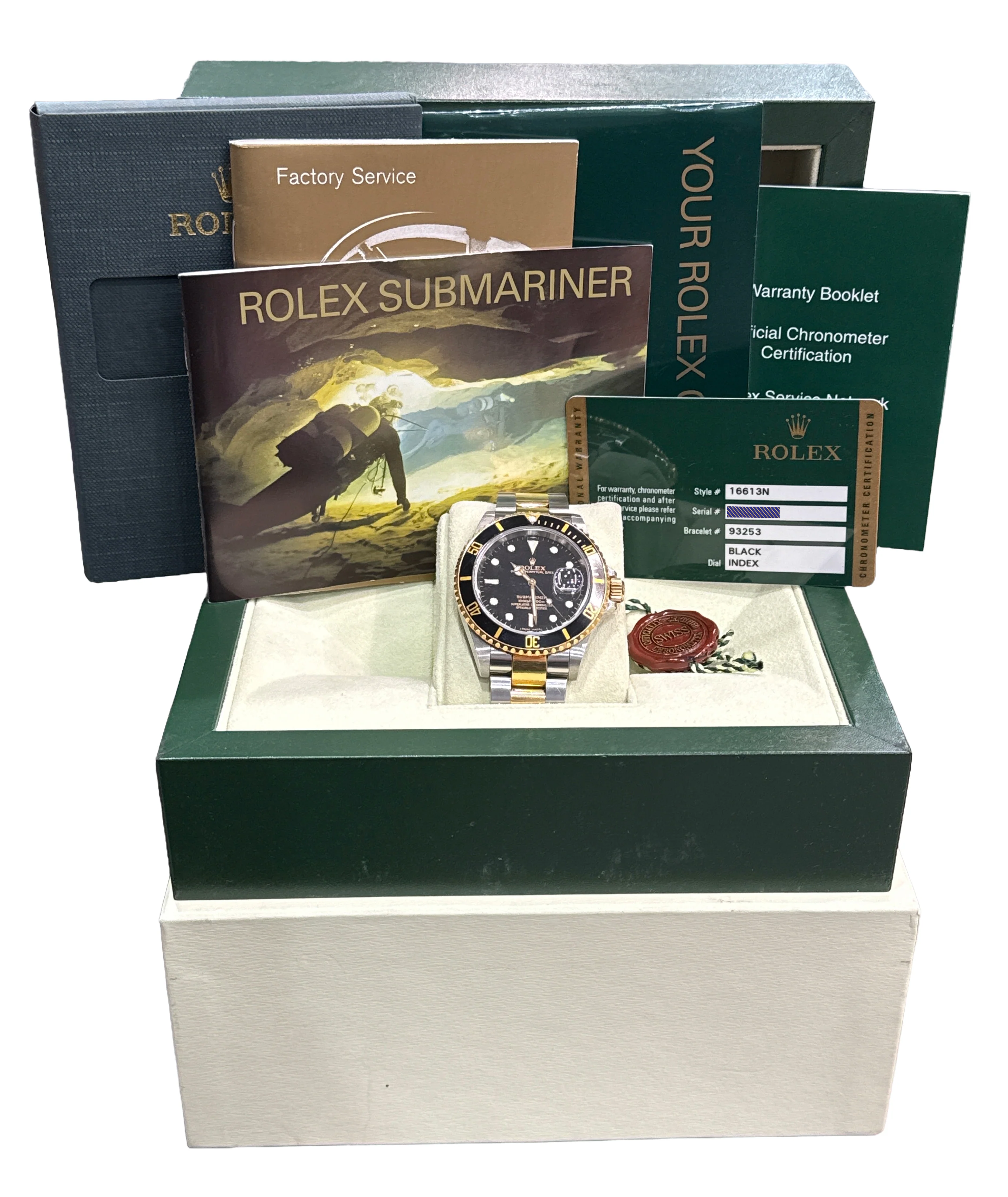 UNPOLISHED PAPERS Rolex Submariner 40mm Black NO-HOLES 18K Gold Watch 16613 BOX - Image 2