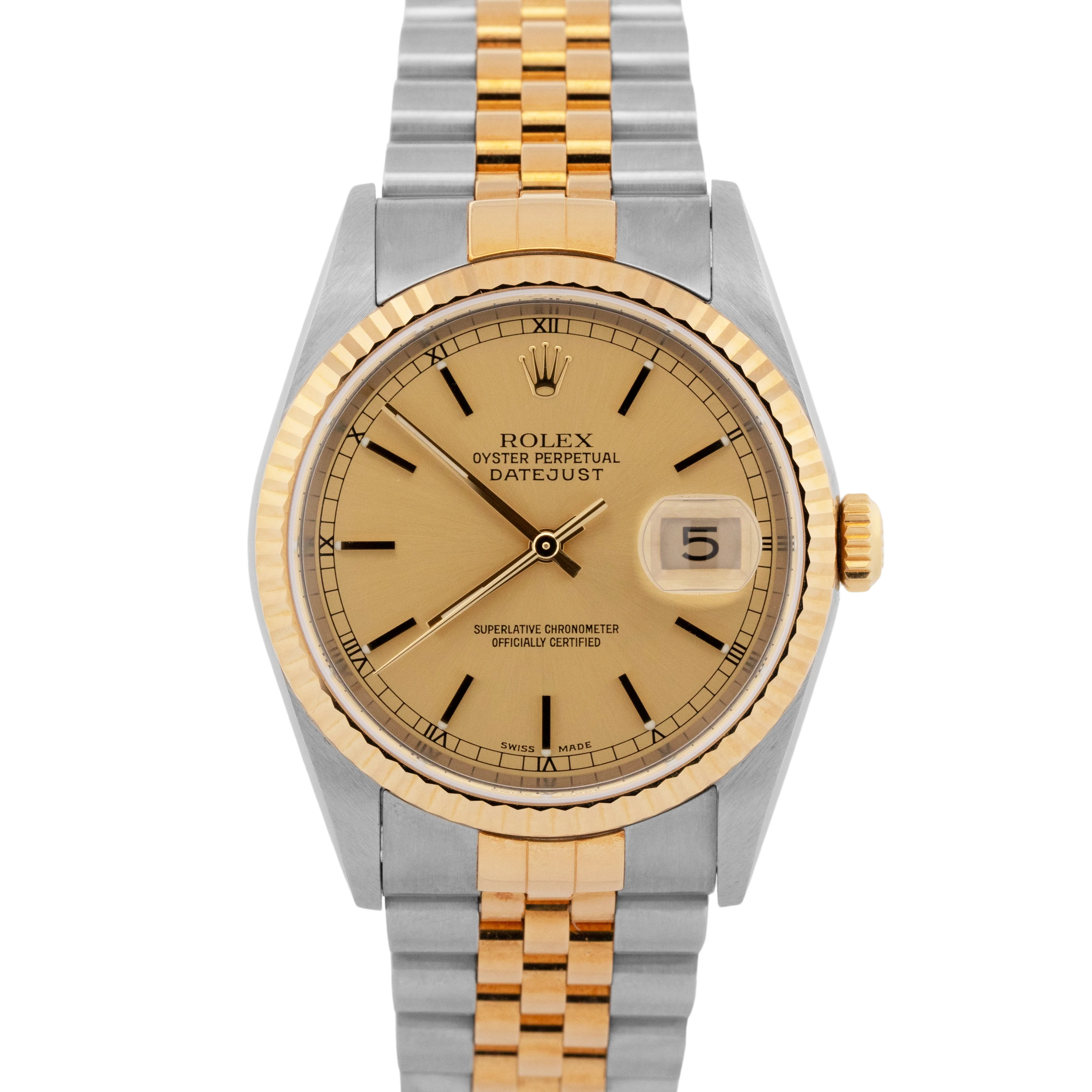 UNPOLISHED Rolex DateJust 36mm Champagne Jubilee 18K Gold JUBILEE 16233 Watch