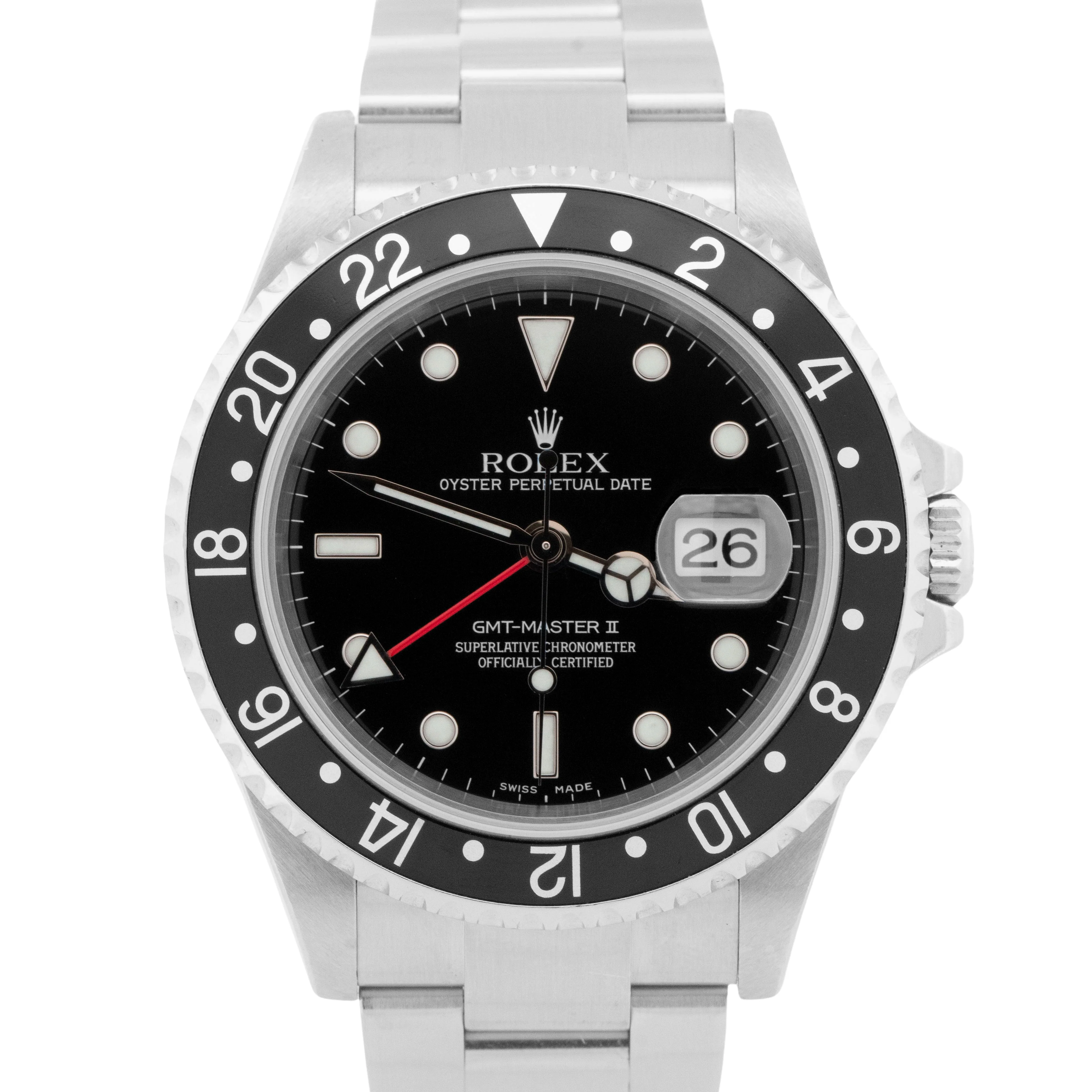 UNPOLISHED Rolex GMT-Master II 40mm Black NO-HOLES Stainless Steel Watch 16710