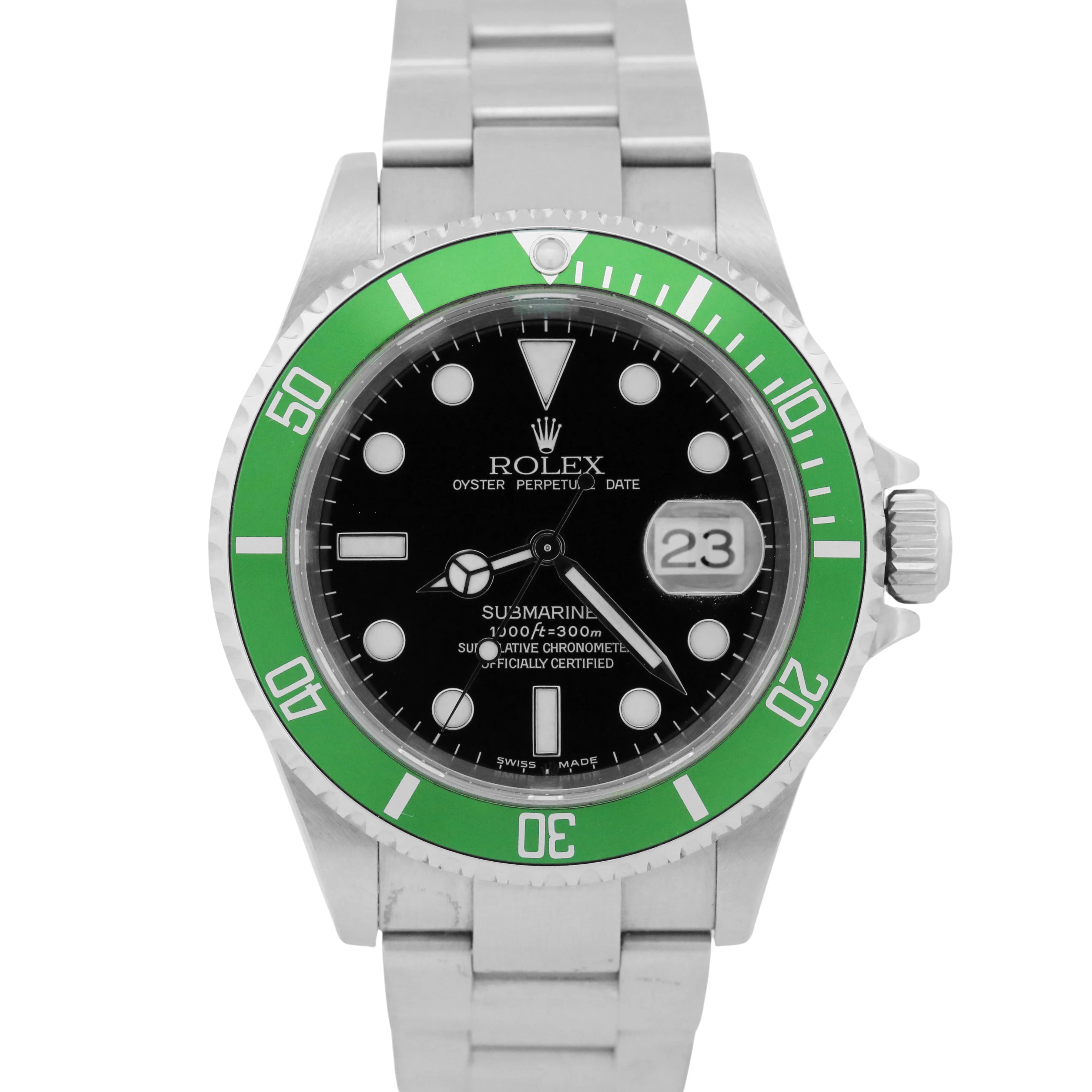 UNPOLISHED FLAT 4 Rolex Submariner Date 40mm KERMIT Green Stainless 16610 LV