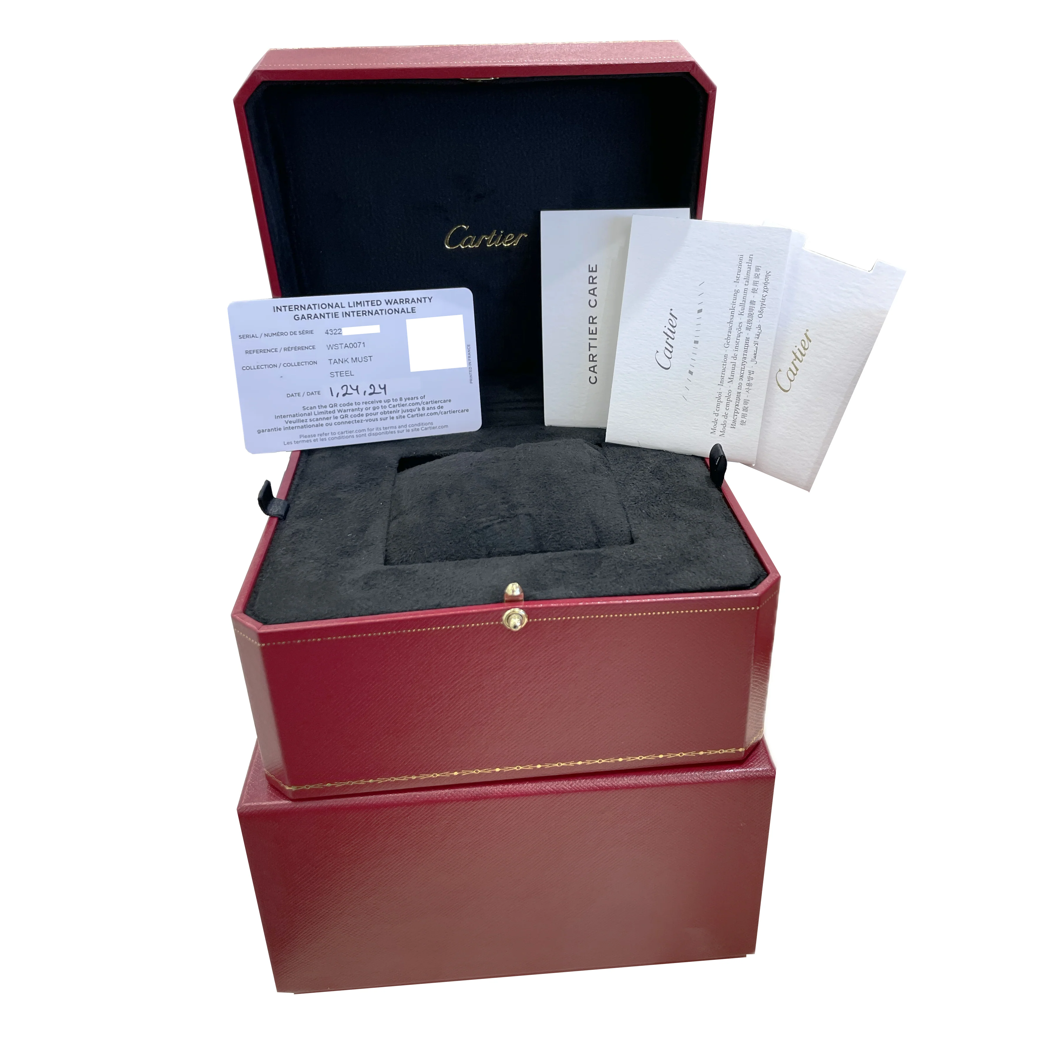 UNWORN 2024 PAPERS Cartier Tank Must 22mm WSTA0071 4322 Black Leather Watch BOX - Image 2