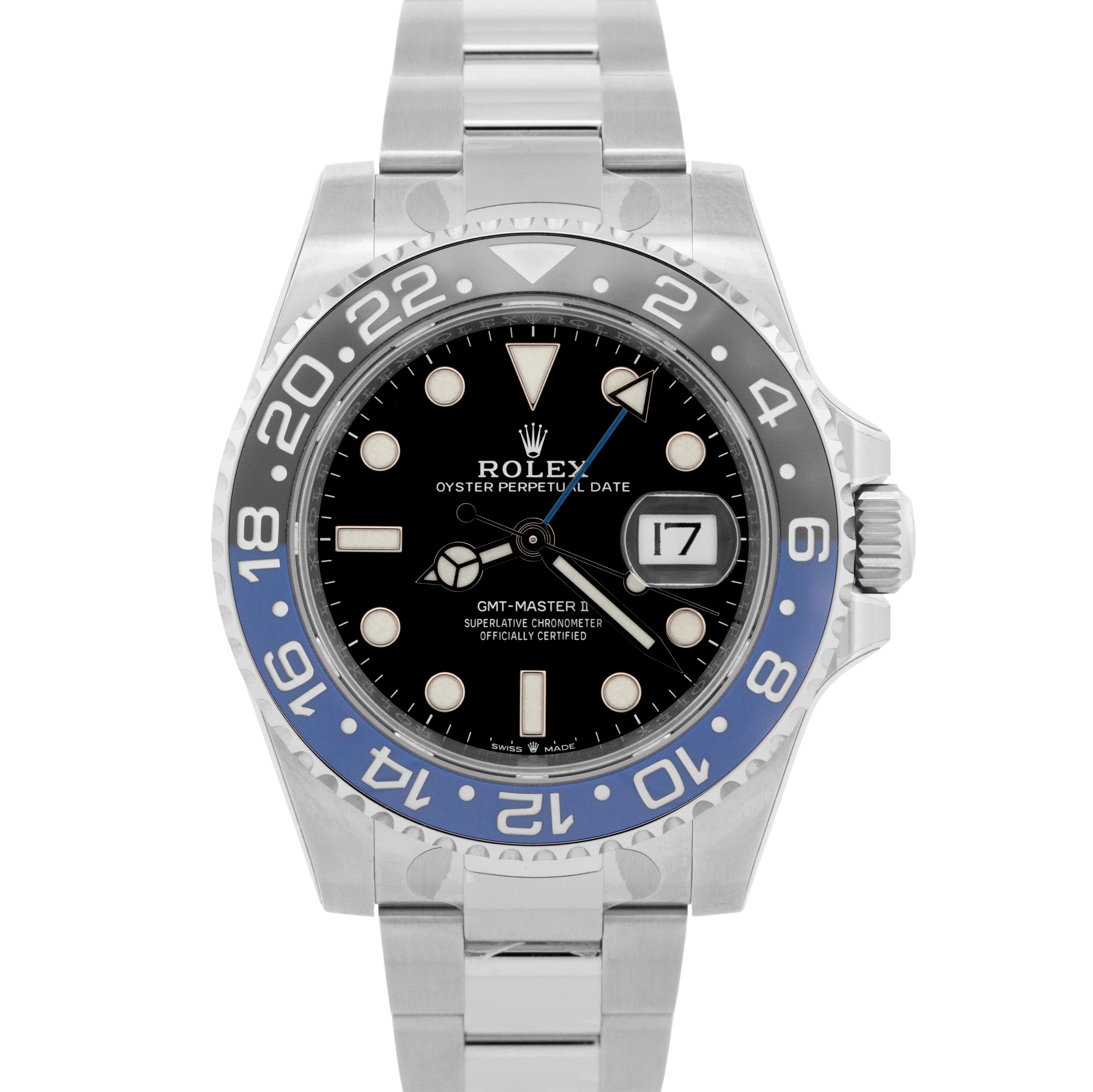 UNWORN STICKERED PAPERS Rolex GMT-Master II BATMAN 40mm Watch 126710 BLNR BOX