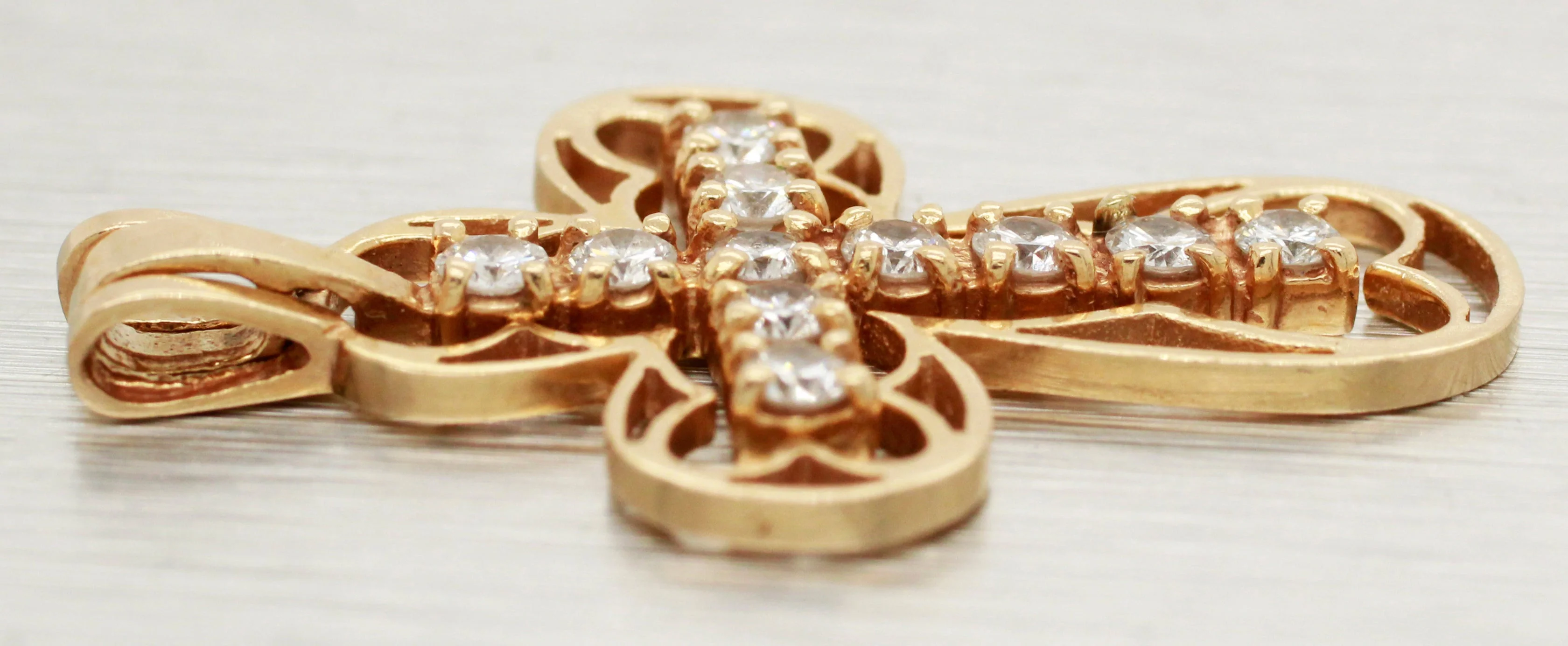 Vintage 0.55ctw Diamond Cross Pendant - 14k Yellow Gold Charm in Bezel - Image 3