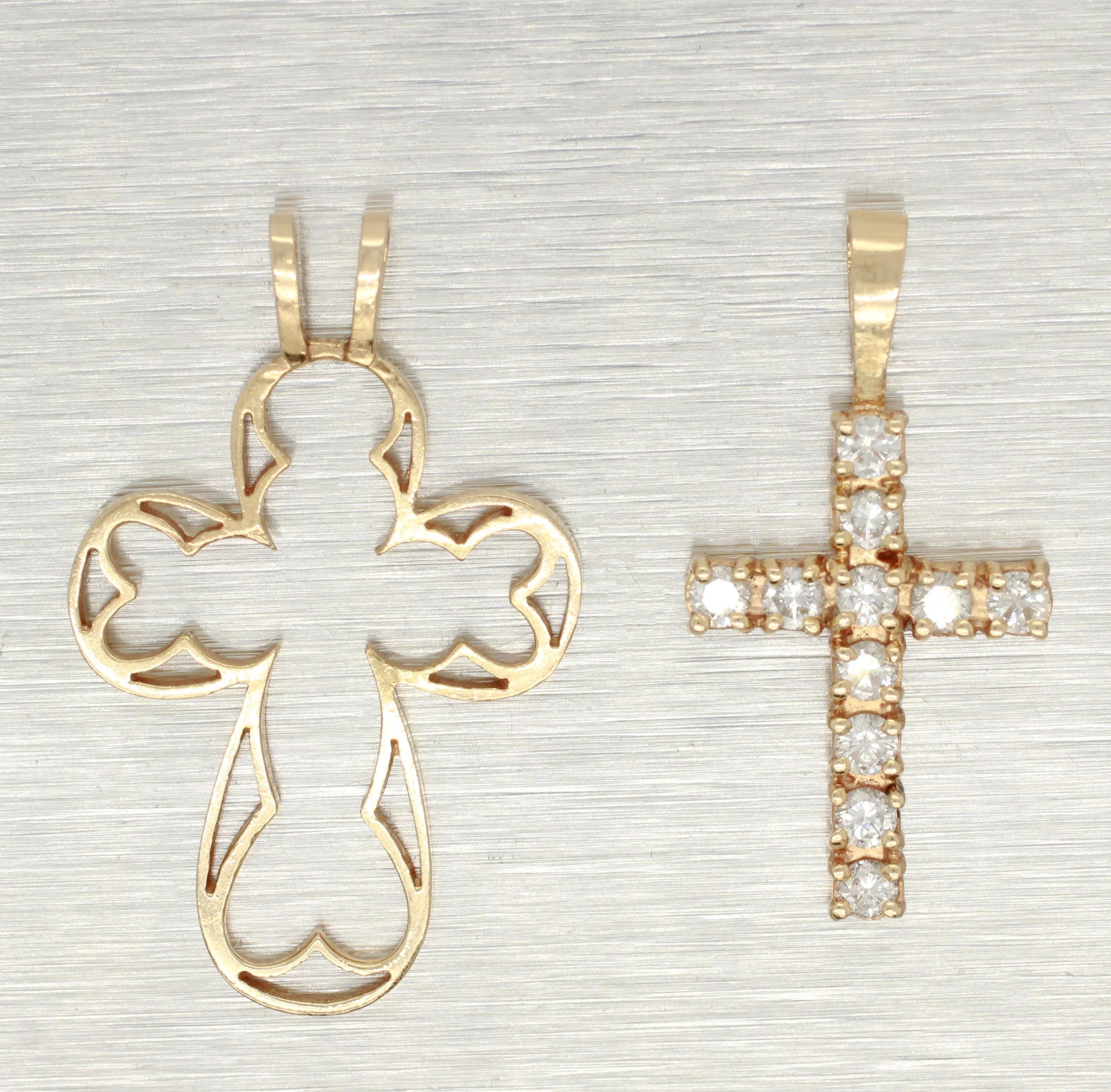 Vintage 0.55ctw Diamond Cross Pendant - 14k Yellow Gold Charm in Bezel - Image 5