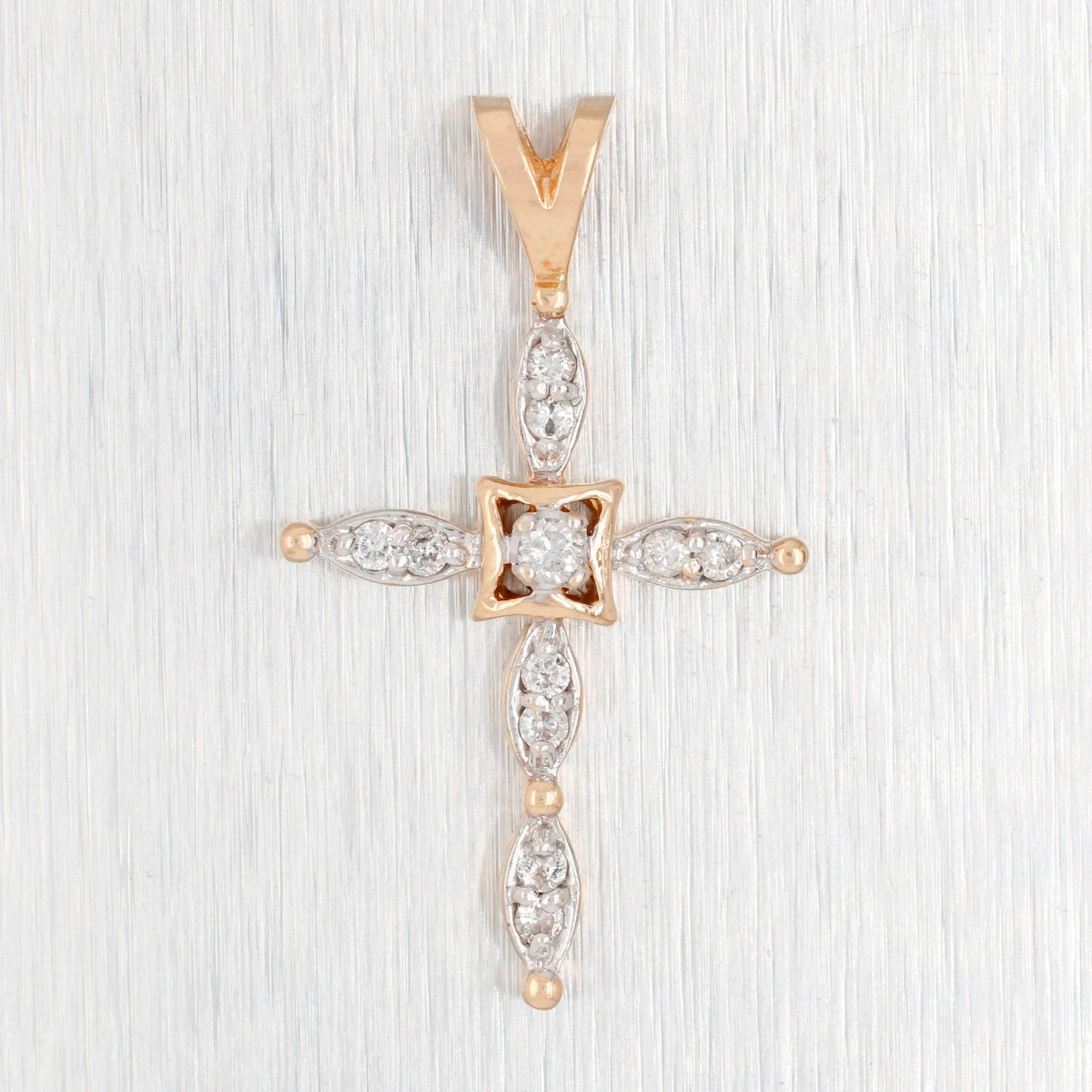 Vintage 0.25ctw Diamond Marquise-Shape Cross Pendant - 14k Yellow Gold Charm