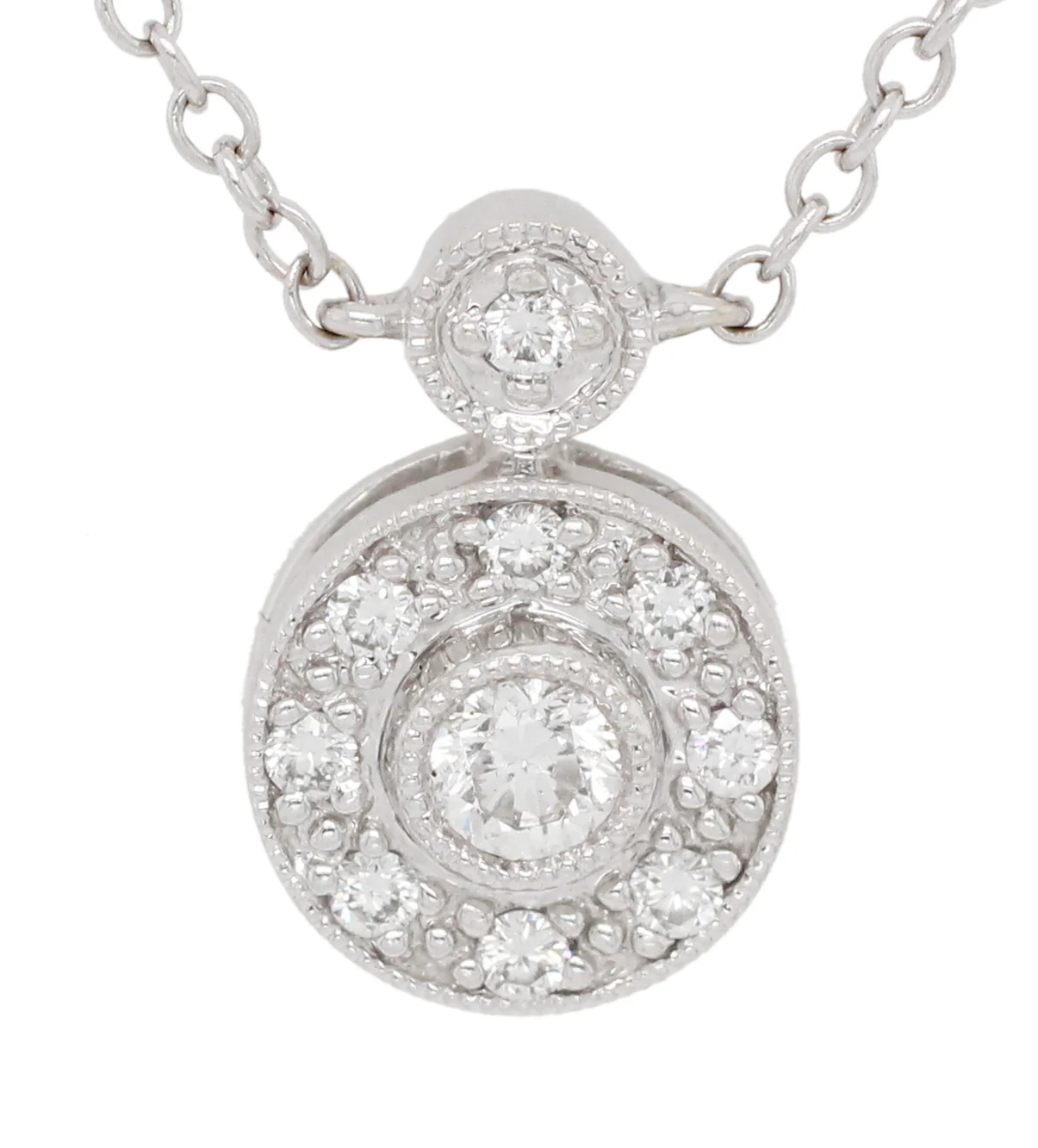 Vintage 0.25ctw Round Pendant Diamond Station Necklace 18" - 14k White Gold - Image 2