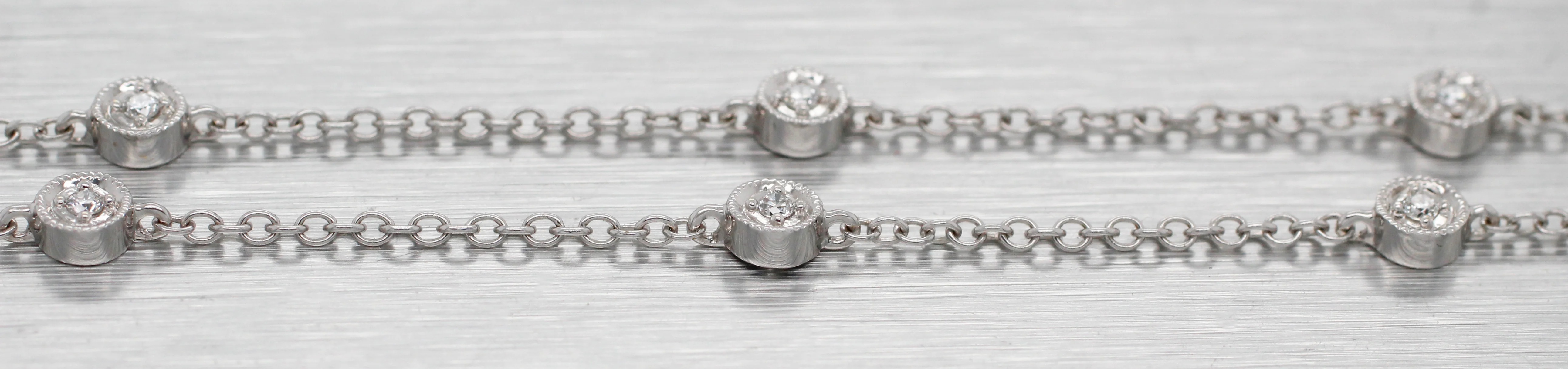 Vintage 0.25ctw Round Pendant Diamond Station Necklace 18" - 14k White Gold - Image 3