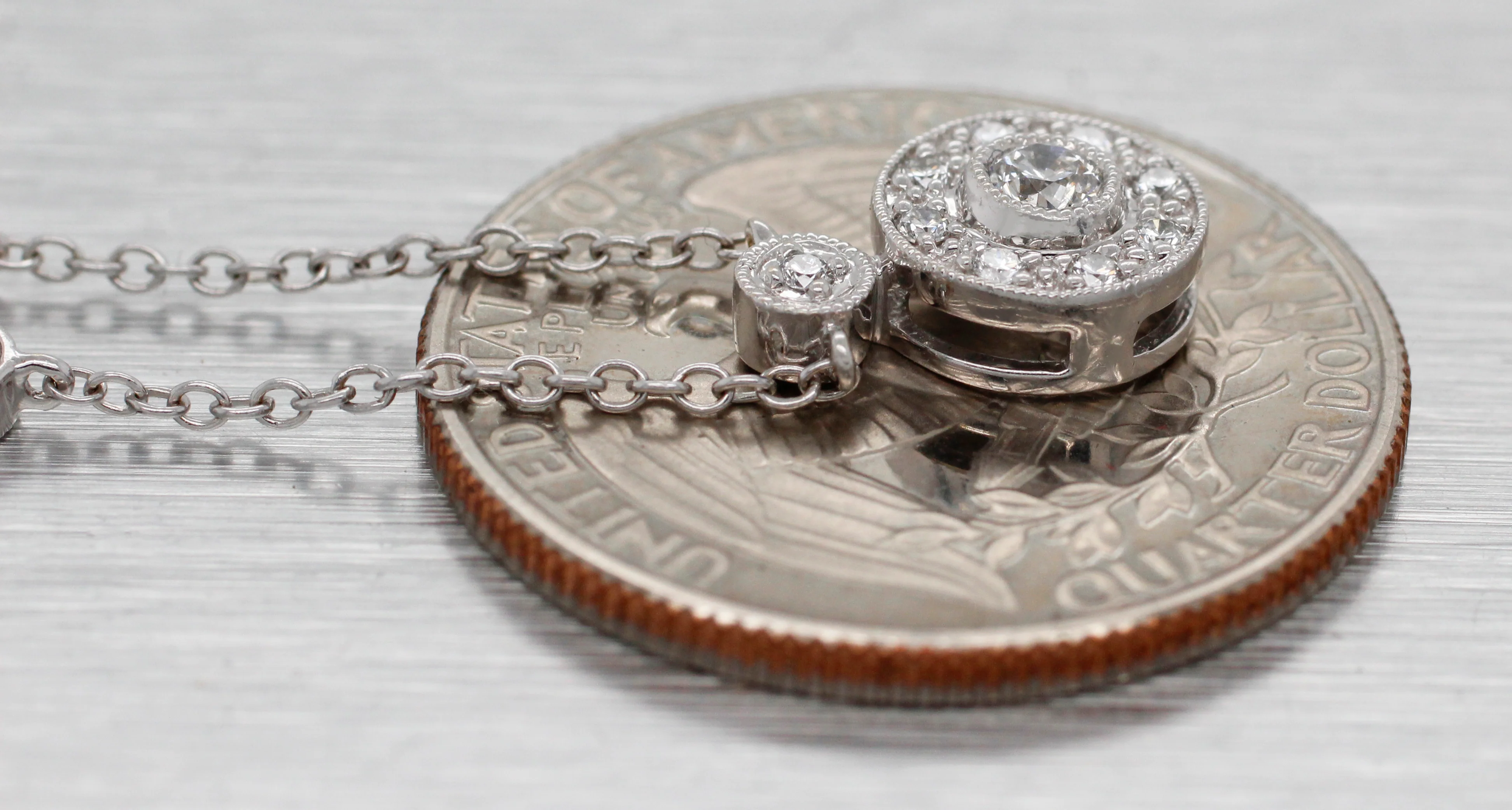 Vintage 0.25ctw Round Pendant Diamond Station Necklace 18" - 14k White Gold - Image 5