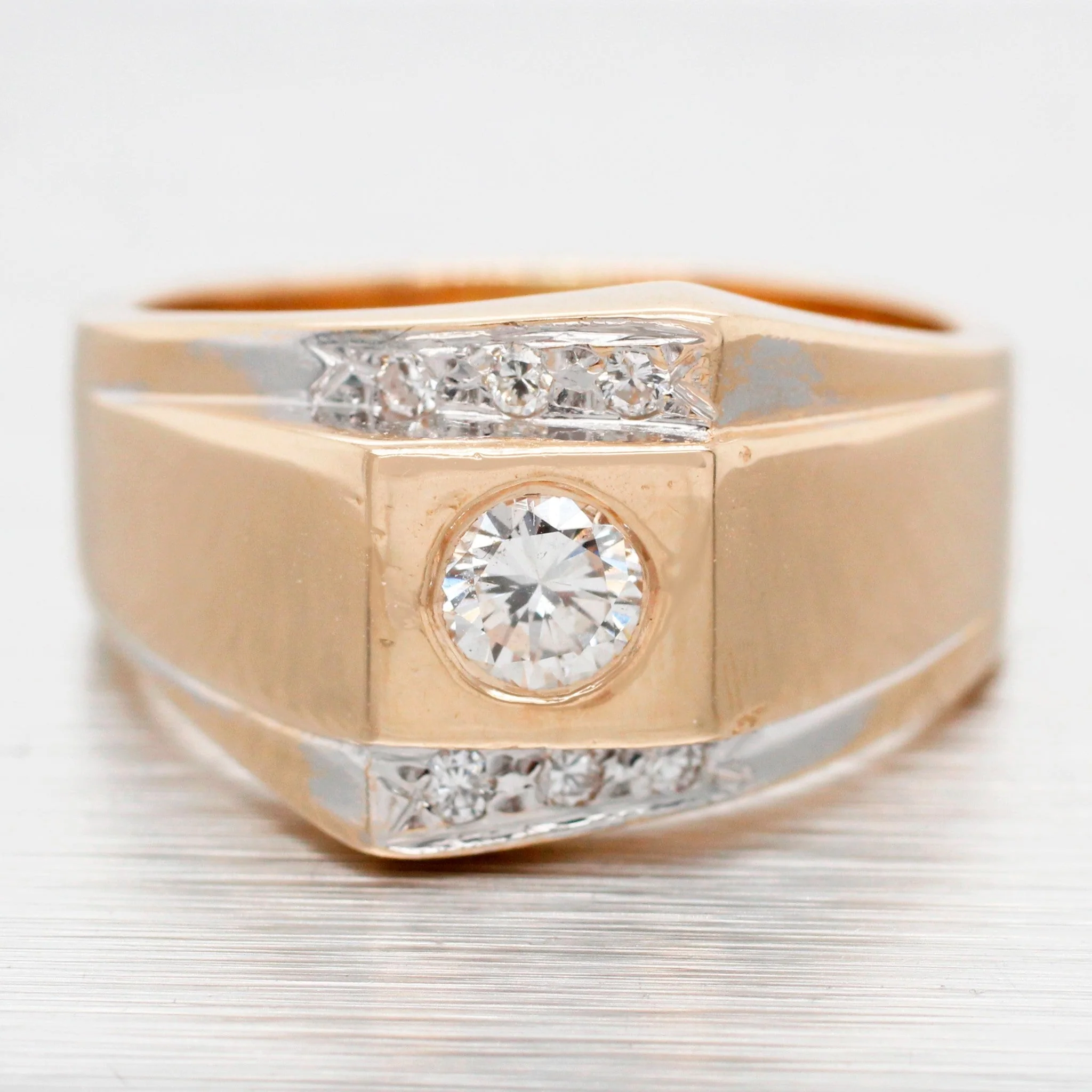 Vintage 0.36ctw Diamond Men's Signet Ring - 14k Yellow Gold - Size 7.75