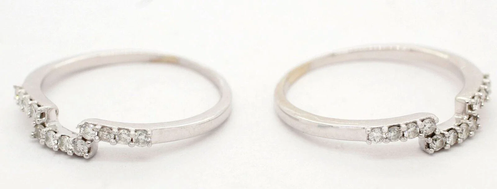 Vintage 0.40ctw Diamond Square-Wave Stackable Band Rings (Two) - 14k White Gold - Image 3