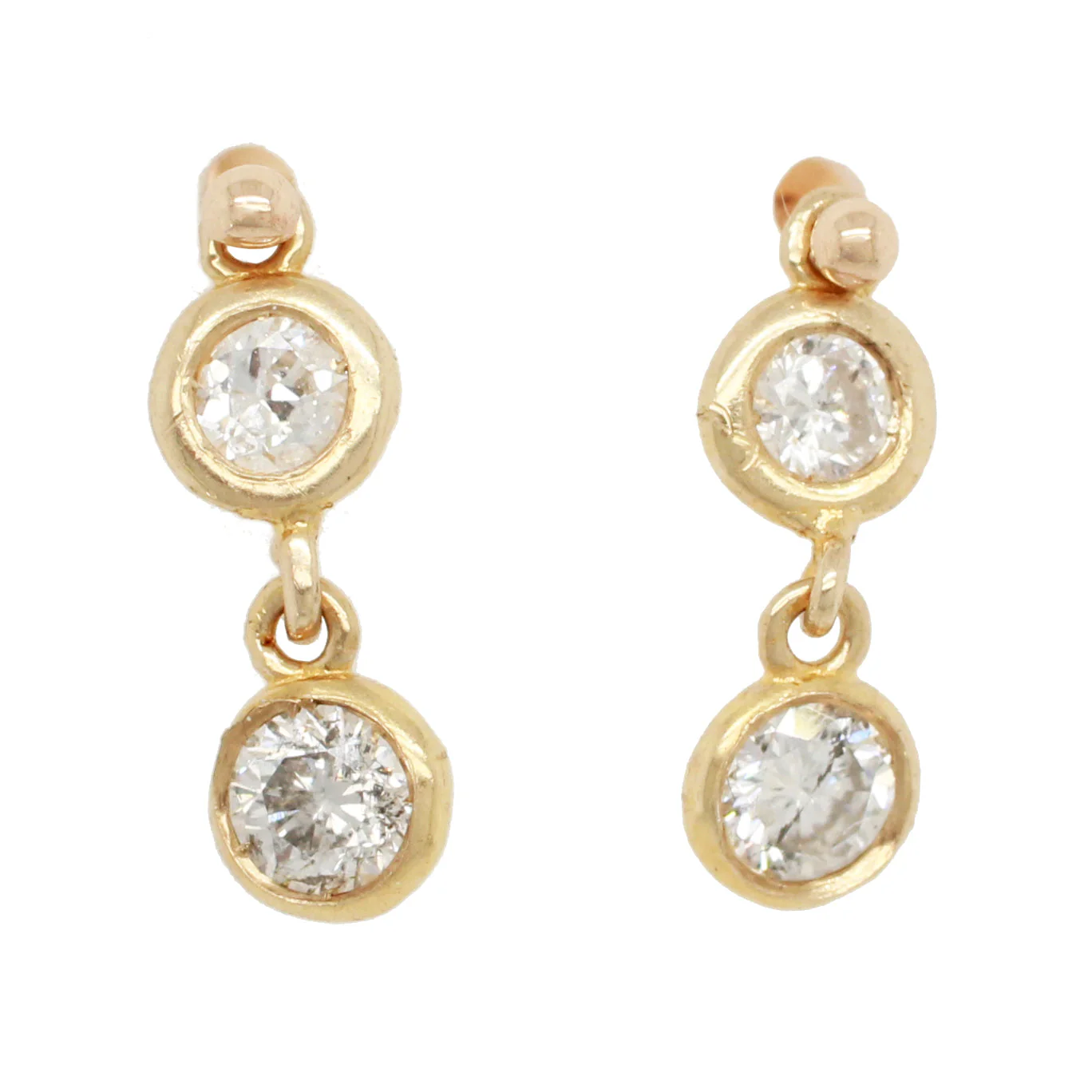 Vintage 0.40ctw Double Diamond Earrings - 14k Yellow Gold