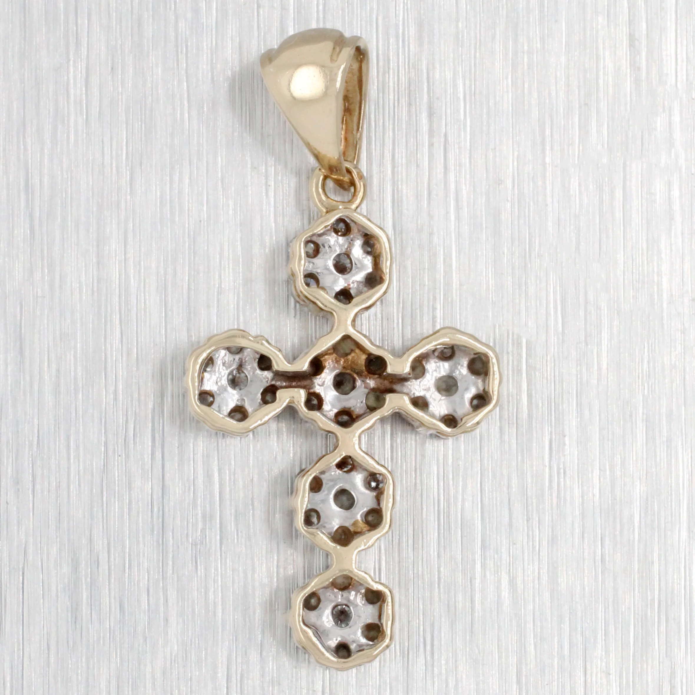 Vintage 0.50 ctw Diamond Cluster Cross Pendant - 14k Yellow Gold - Floral Motif - Image 2